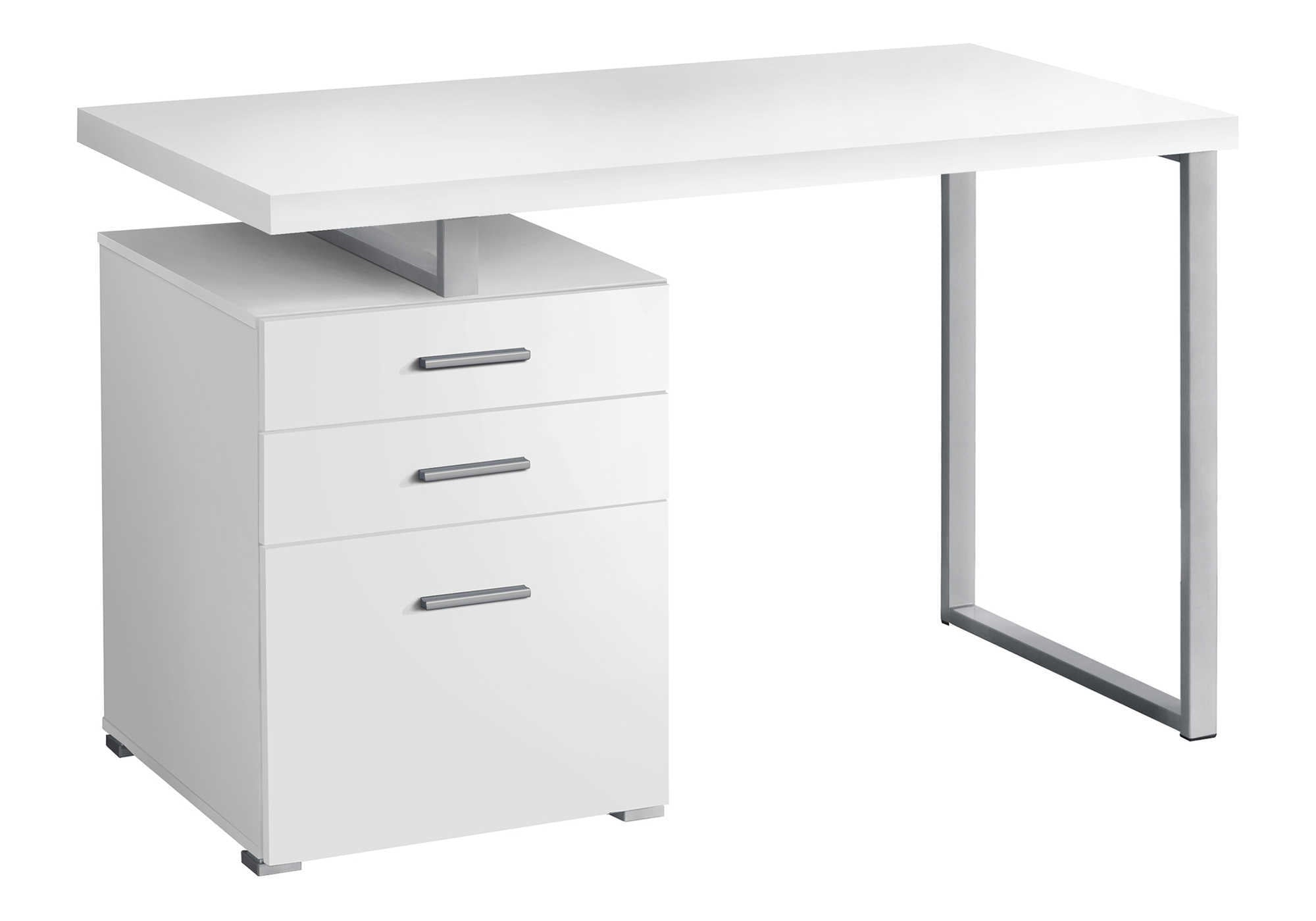 title:Computer Desk, Home Office, Laptop, Left, Right Set-up, Storage Drawers, 48"l, Work, White Laminate, Grey Metal, Contemporary, Modern;color:White