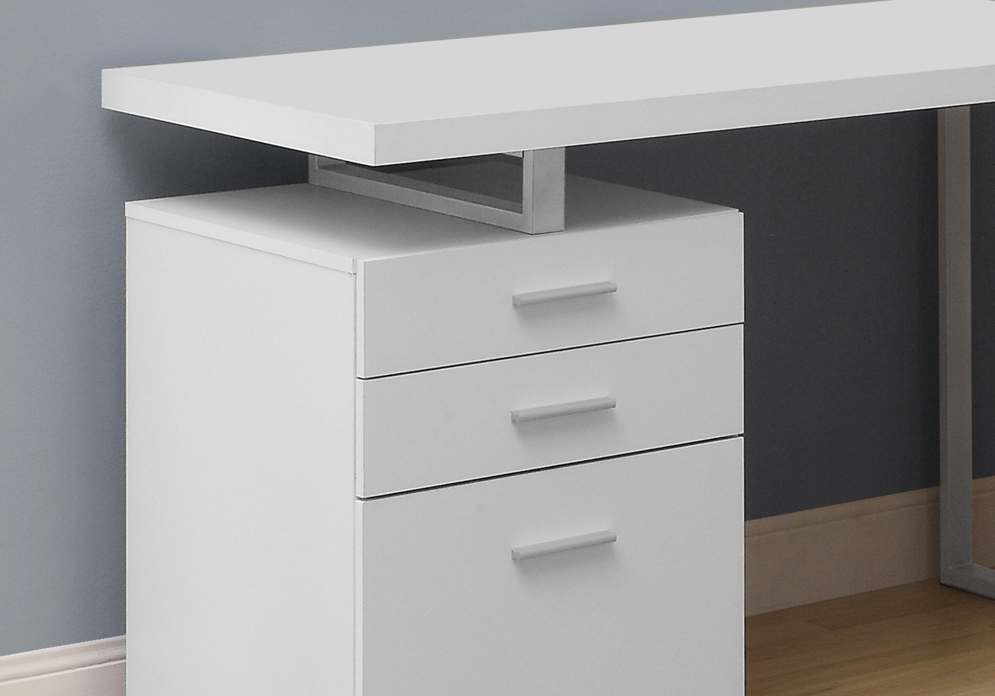 title:Computer Desk, Home Office, Laptop, Left, Right Set-up, Storage Drawers, 48"l, Work, White Laminate, Grey Metal, Contemporary, Modern;color:White