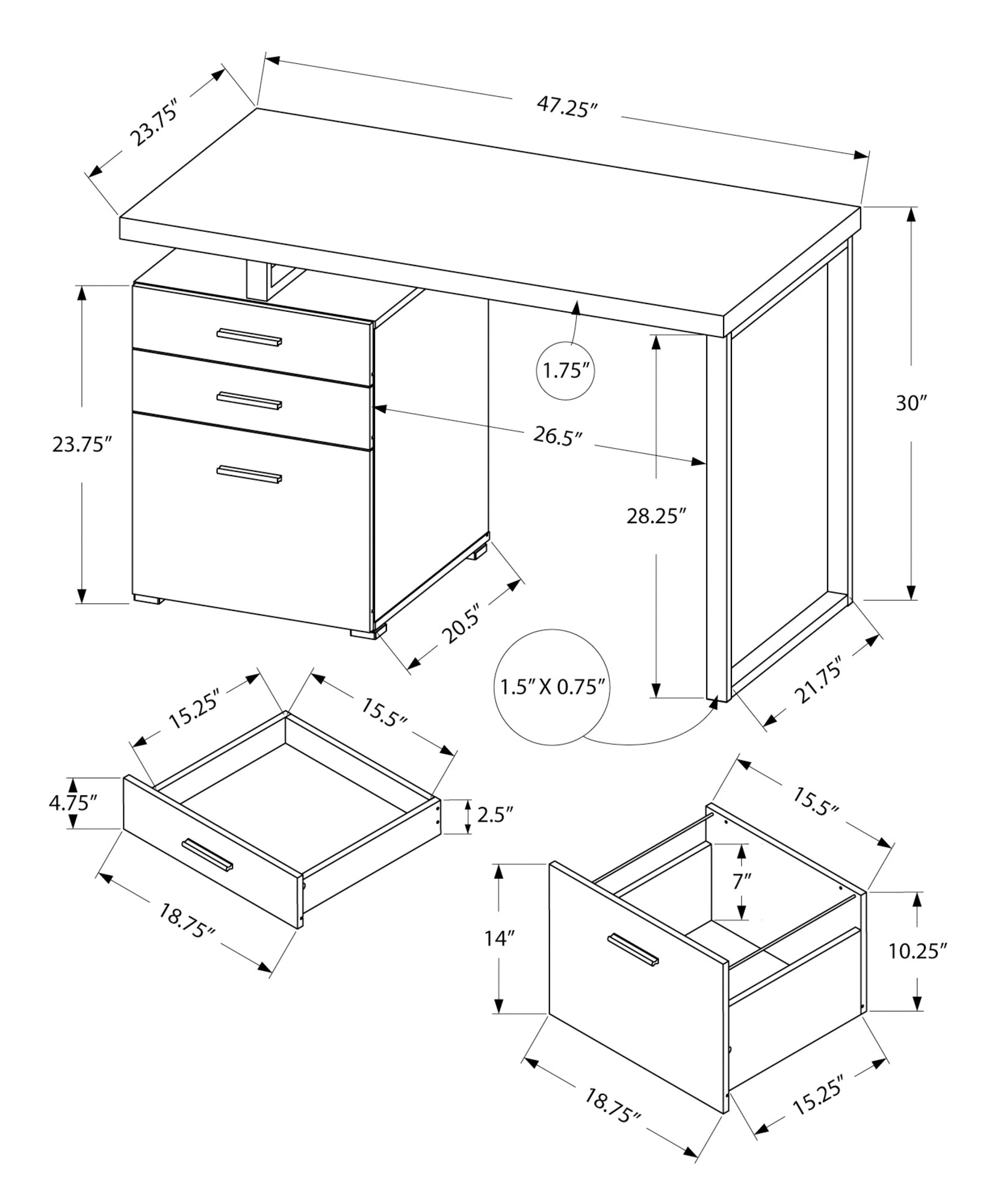 title:Computer Desk, Home Office, Laptop, Left, Right Set-up, Storage Drawers, 48"l, Work, White Laminate, Grey Metal, Contemporary, Modern;color:White