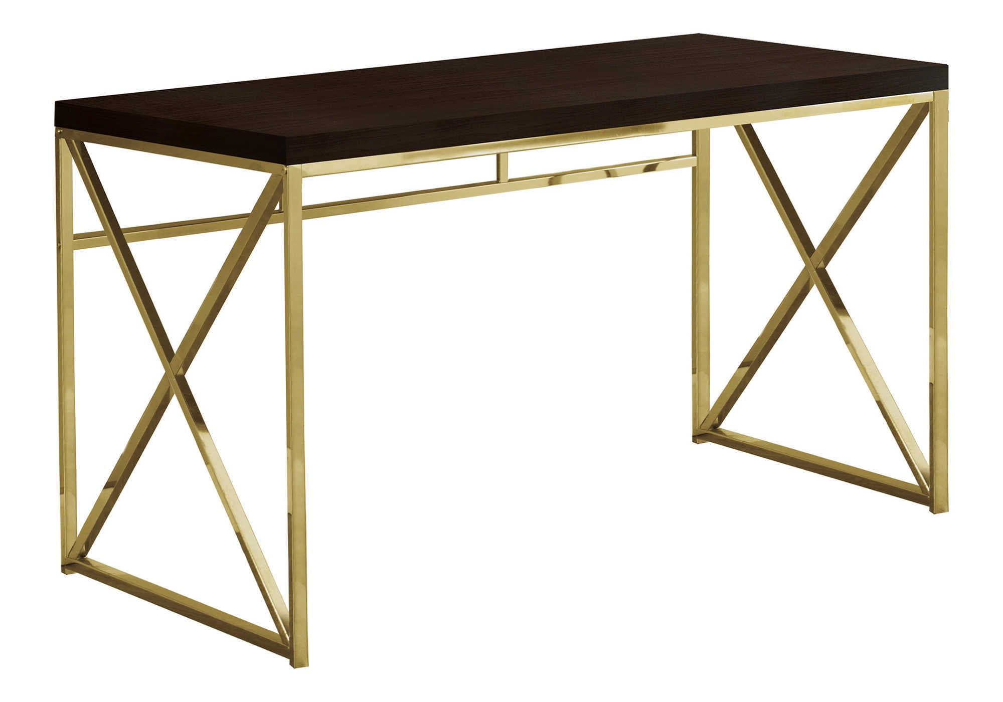 title:Computer Desk, Home Office, Laptop, Work, Brown Laminate, Gold Metal, Contemporary, Modern;color:Espresso