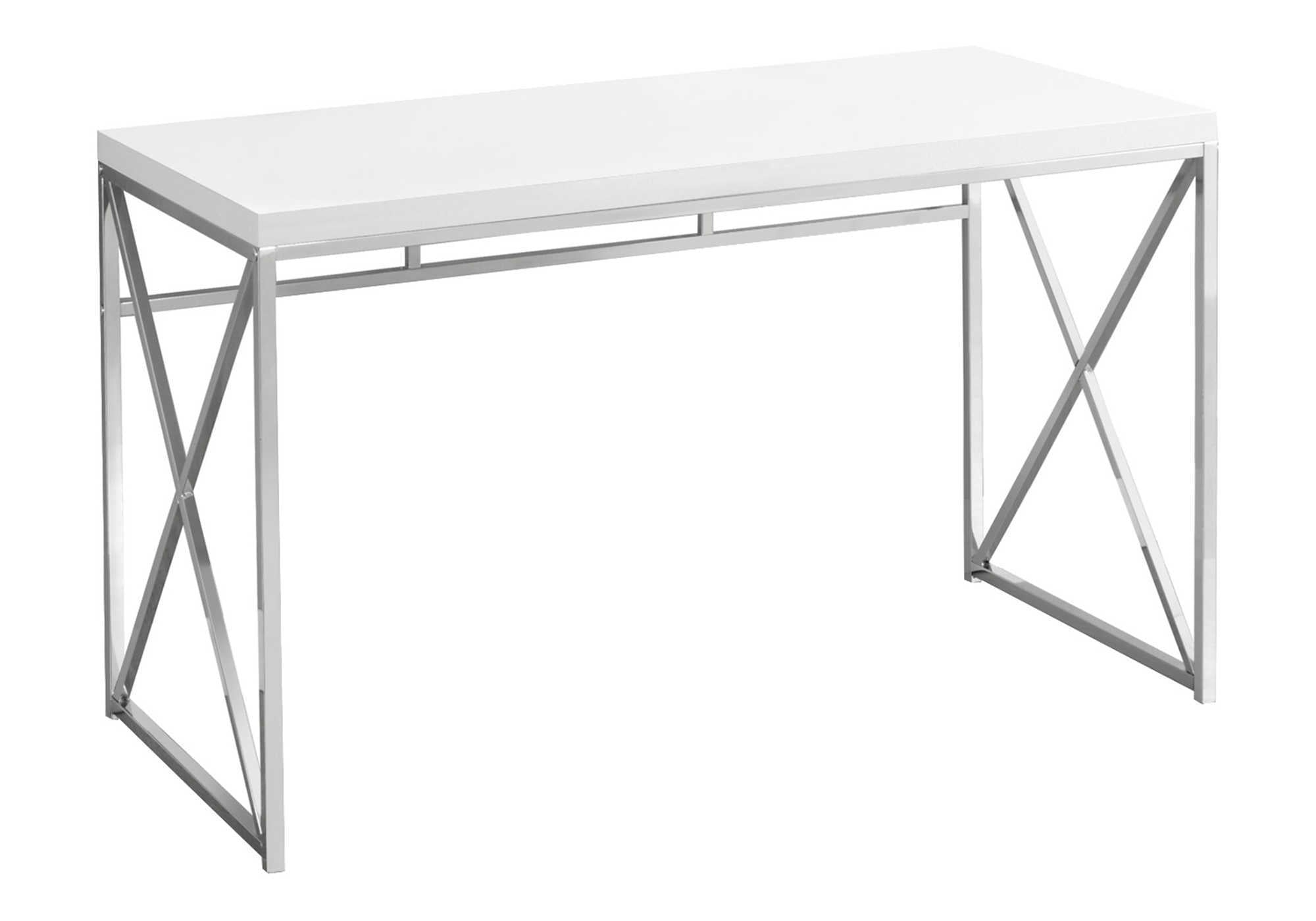 title:Computer Desk, Home Office, Laptop, Work, Glossy White Laminate, Chrome Metal, Contemporary, Modern;color:White