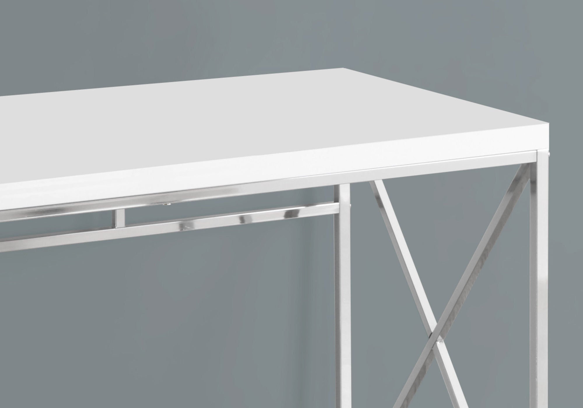 title:Computer Desk, Home Office, Laptop, Work, Glossy White Laminate, Chrome Metal, Contemporary, Modern;color:White