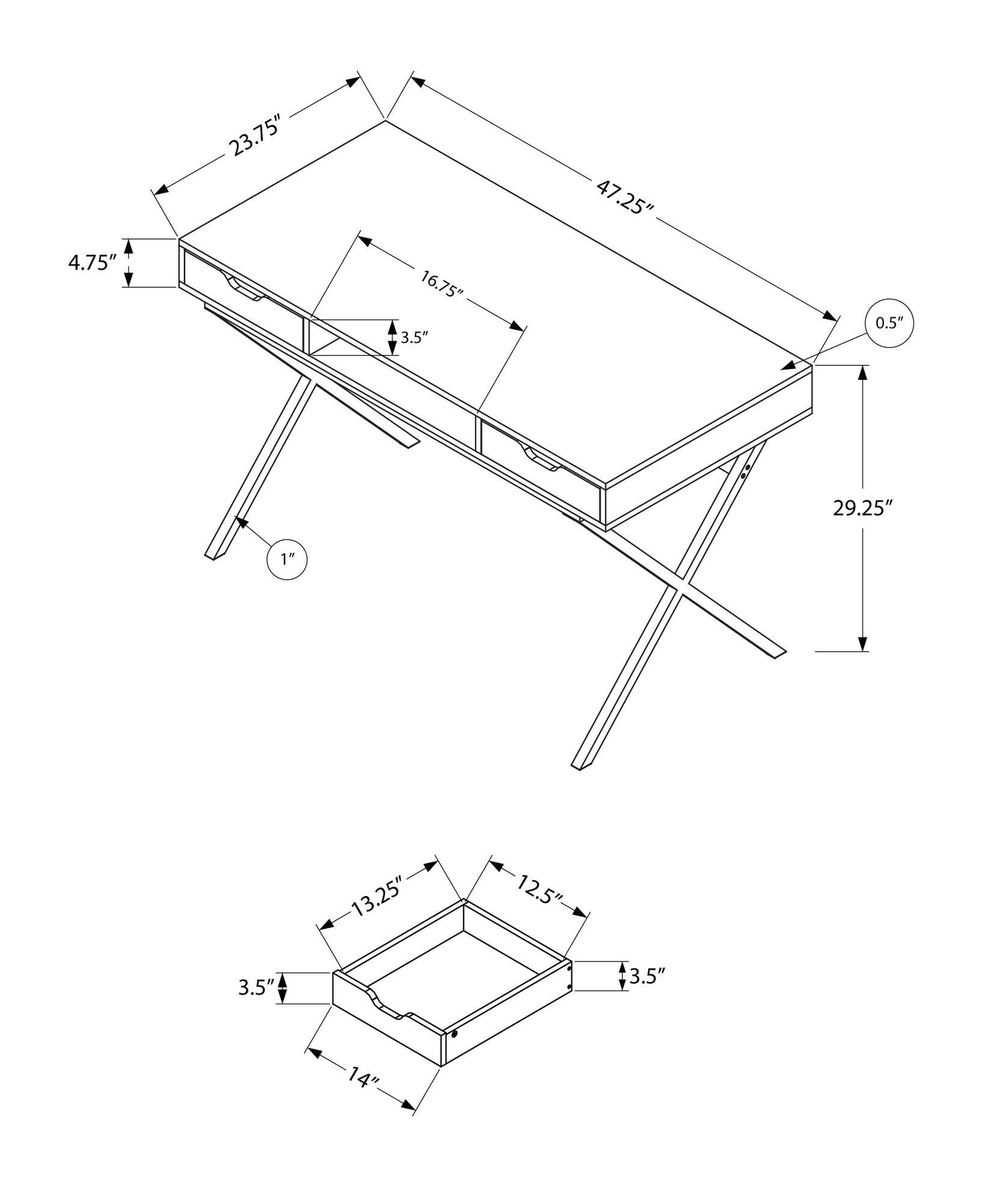 title:Computer Desk, Home Office, Laptop, Storage Drawers, 48"l, Work, Brown Laminate, Gold Metal, Contemporary, Modern;color:Espresso