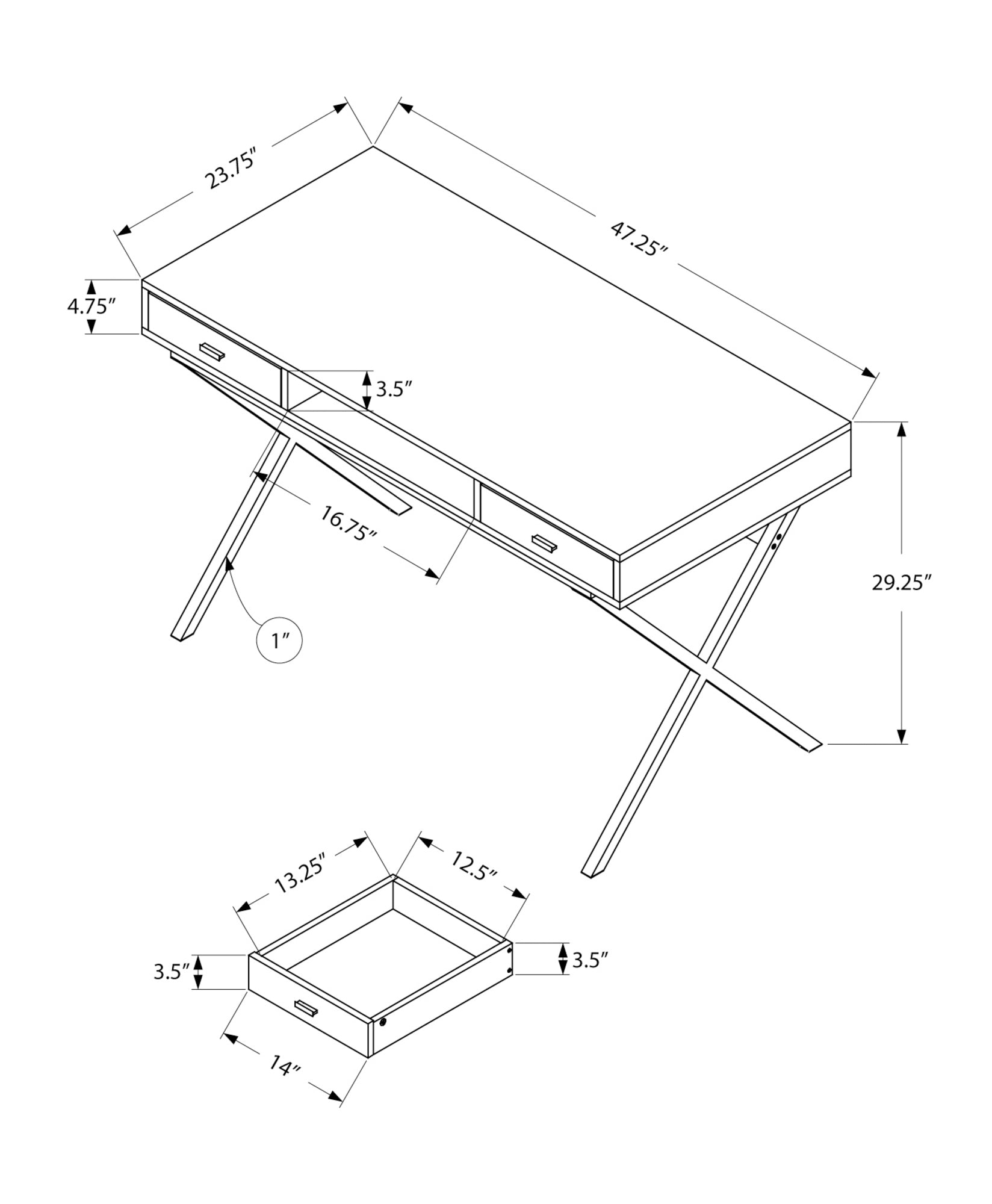 title:Computer Desk, Home Office, Laptop, Storage Drawers, 48"l, Work, Glossy White Laminate, Chrome Metal, Contemporary, Modern;color:White