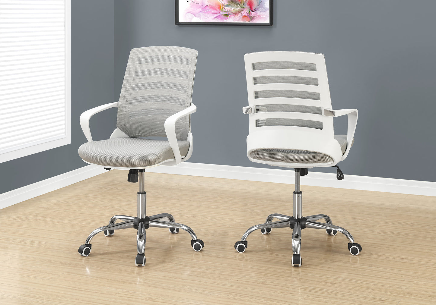 title:Office Chair, Adjustable Height, Swivel, Ergonomic, Armrests, Computer Desk, Work, Grey Mesh, Chrome Metal, Contemporary, Modern;color:White