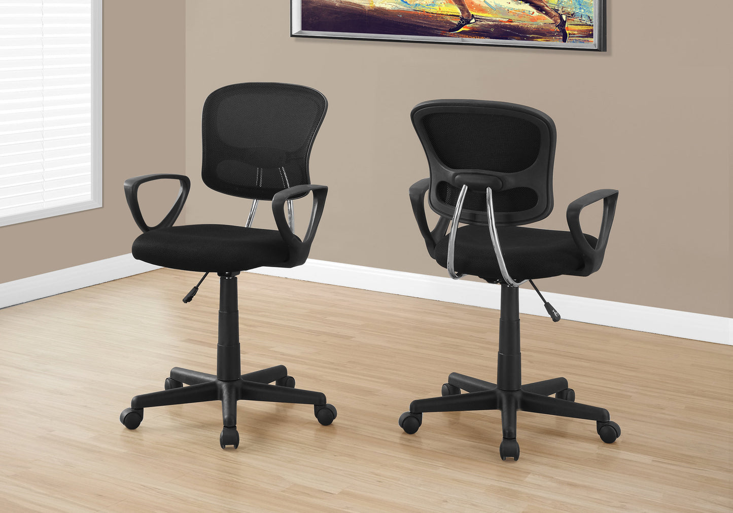 title:Office Chair, Adjustable Height, Swivel, Ergonomic, Armrests, Computer Desk, Work, Juvenile, Black Mesh, Black Metal, Contemporary, Modern;color:Black