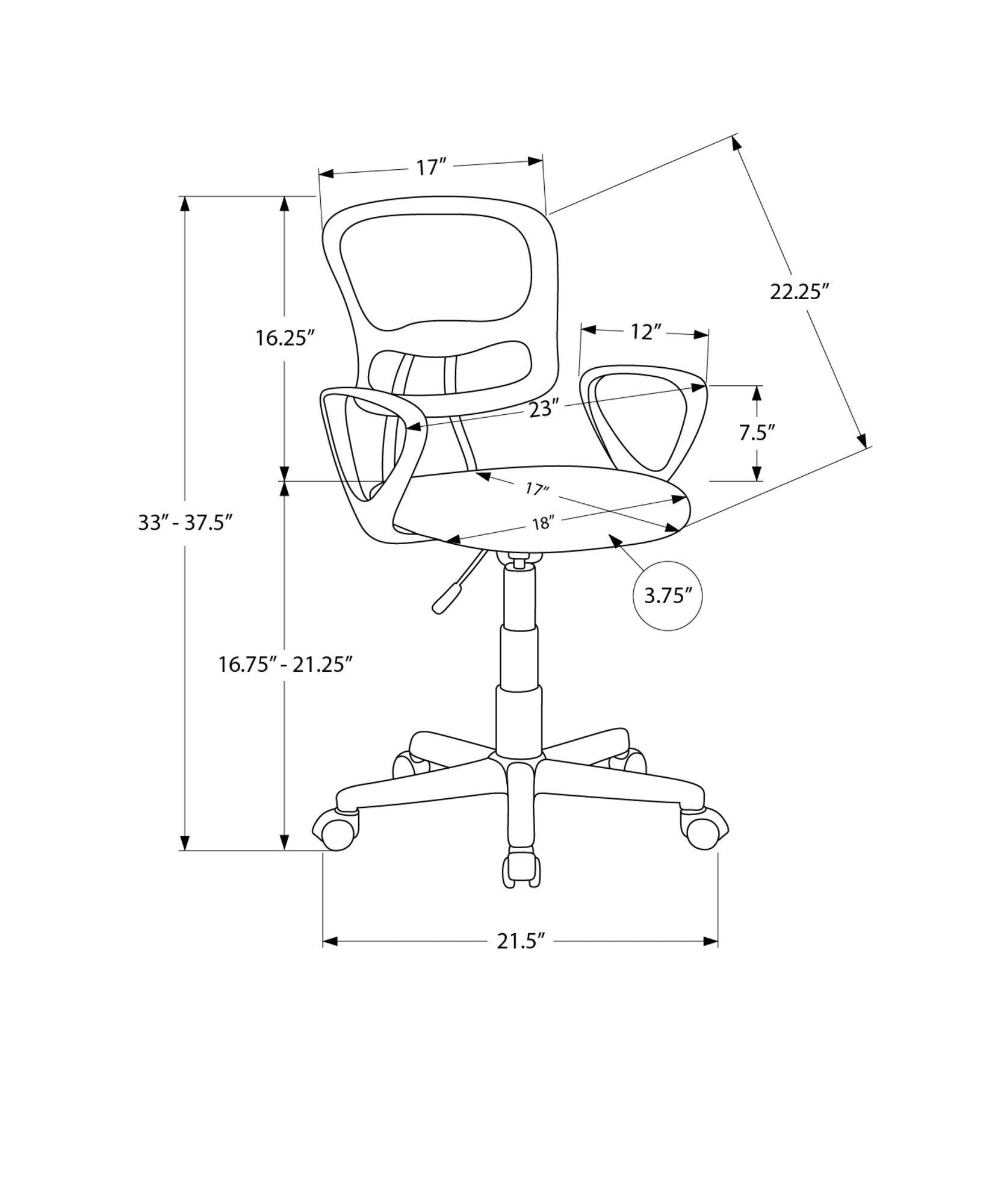 title:Office Chair, Adjustable Height, Swivel, Ergonomic, Armrests, Computer Desk, Work, Juvenile, Grey Mesh, Black Metal, Contemporary, Modern;color:Grey