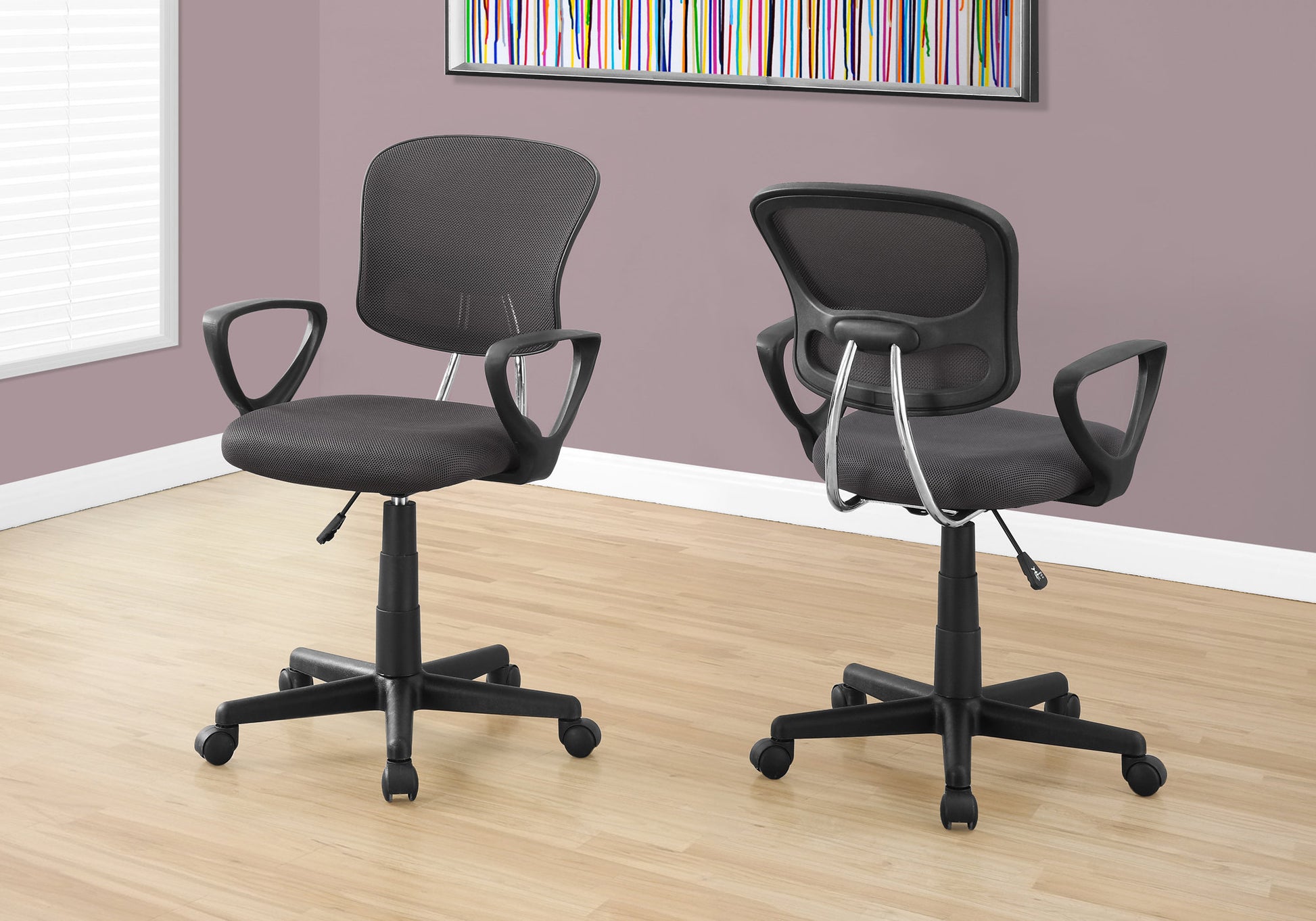 title:Office Chair, Adjustable Height, Swivel, Ergonomic, Armrests, Computer Desk, Work, Juvenile, Grey Mesh, Black Metal, Contemporary, Modern;color:Grey