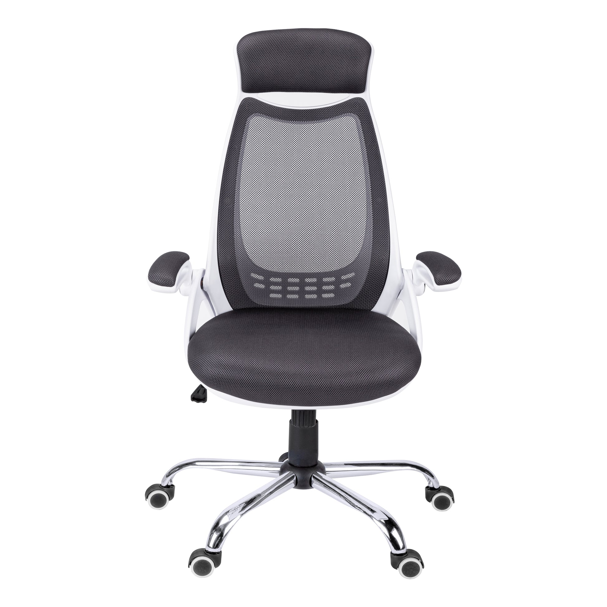 title:Office Chair, Adjustable Height, Swivel, Ergonomic, Armrests, Computer Desk, Work, Grey Mesh, Chrome Metal, Contemporary, Modern;color:White1