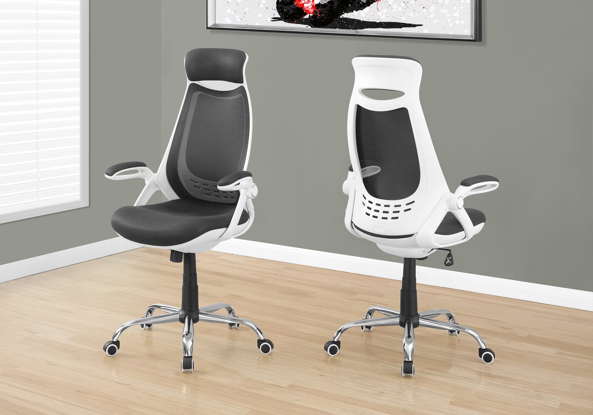 title:Office Chair, Adjustable Height, Swivel, Ergonomic, Armrests, Computer Desk, Work, Grey Mesh, Chrome Metal, Contemporary, Modern;color:White1