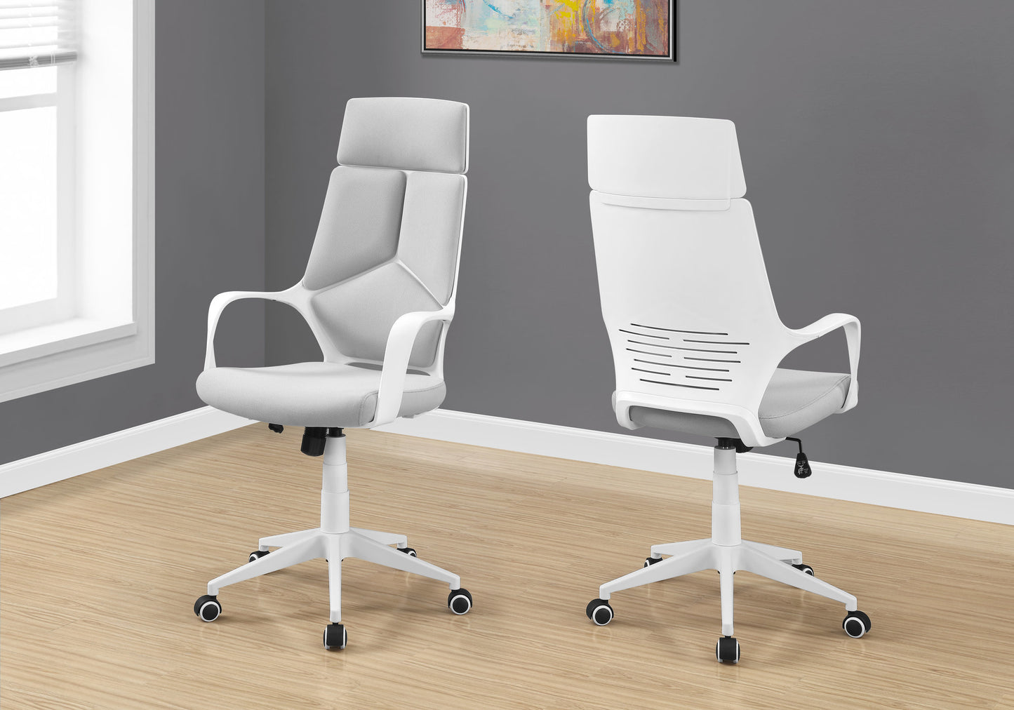 title:Office Chair, Adjustable Height, Swivel, Ergonomic, Armrests, Computer Desk, Work, Grey Mesh, White Metal, Contemporary, Modern;color:White