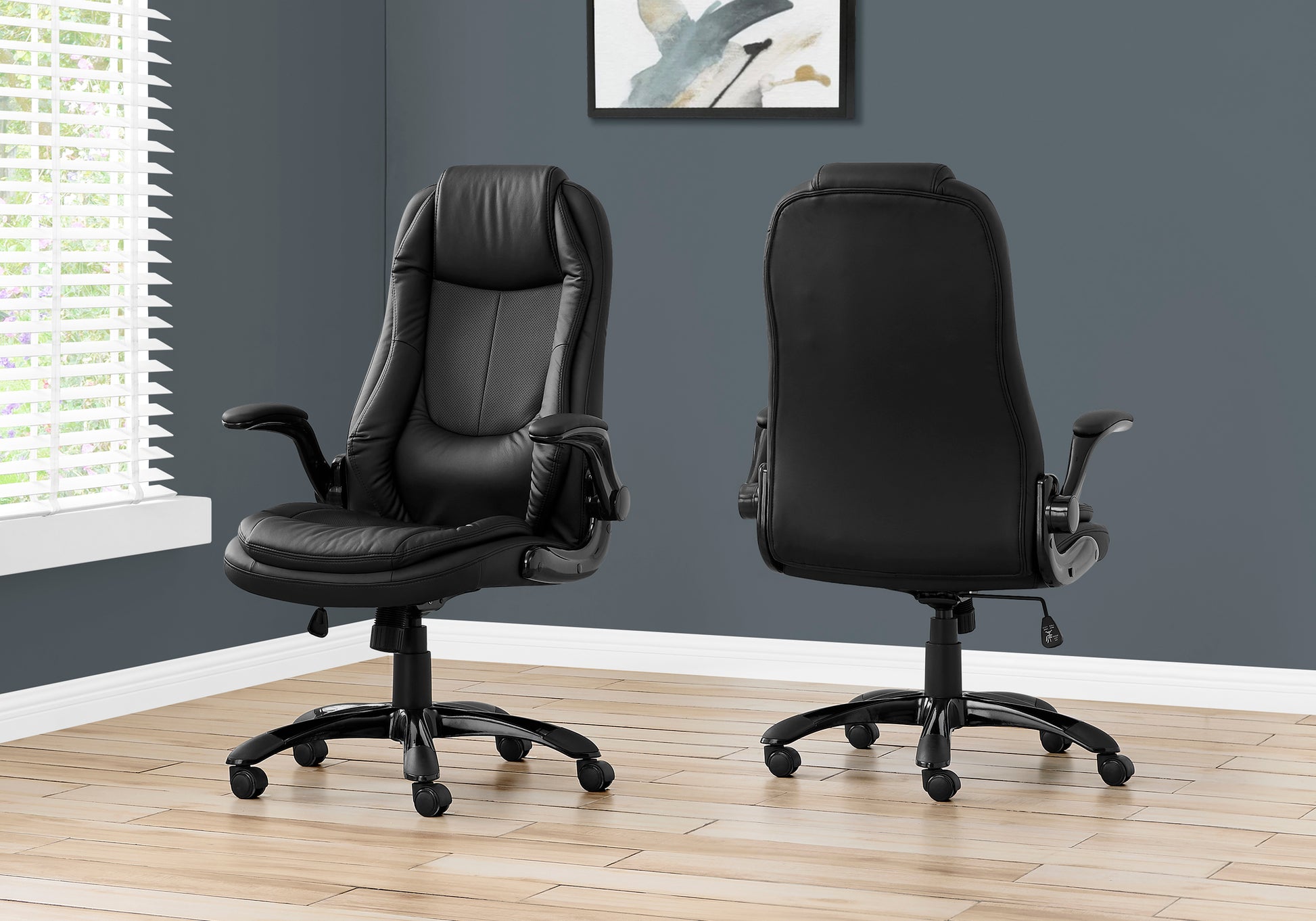 title:Office Chair, Adjustable Height, Swivel, Ergonomic, Armrests, Computer Desk, Work, Black Leather Look, Black Metal, Contemporary, Modern;color:Black