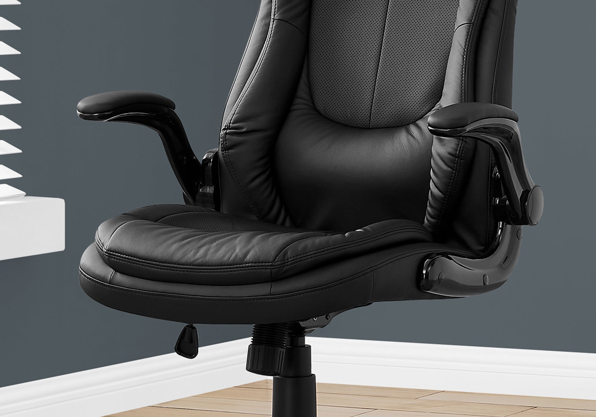 title:Office Chair, Adjustable Height, Swivel, Ergonomic, Armrests, Computer Desk, Work, Black Leather Look, Black Metal, Contemporary, Modern;color:Black