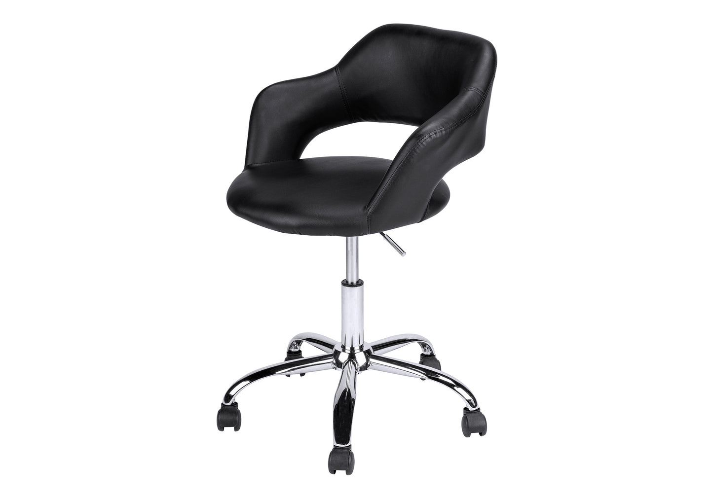 title:Office Chair, Adjustable Height, Swivel, Ergonomic, Armrests, Computer Desk, Work, Black Leather Look, Chrome Metal, Contemporary, Modern;color:Black