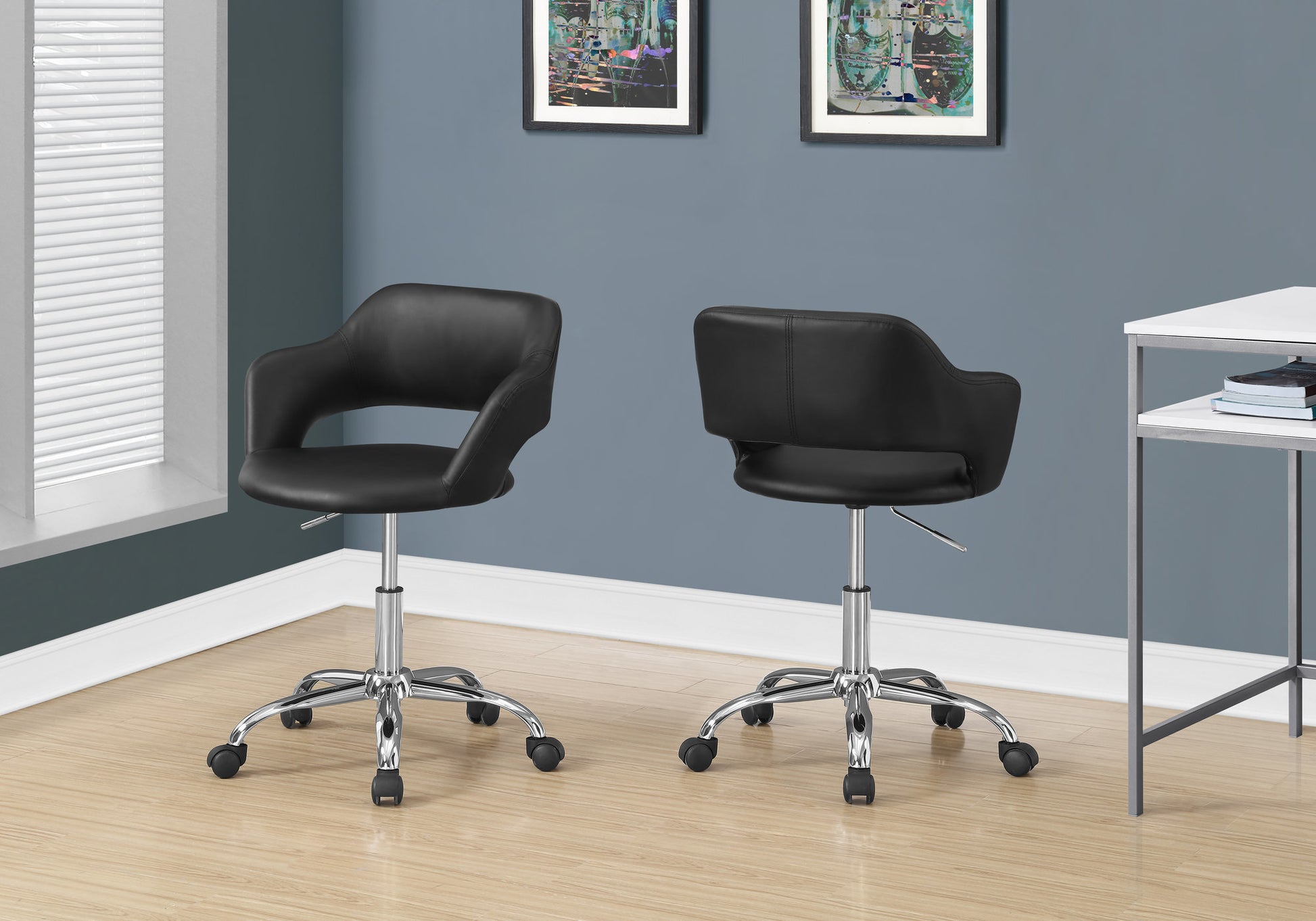 title:Office Chair, Adjustable Height, Swivel, Ergonomic, Armrests, Computer Desk, Work, Black Leather Look, Chrome Metal, Contemporary, Modern;color:Black