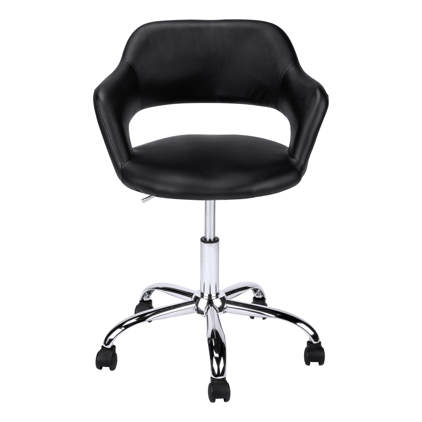 title:Office Chair, Adjustable Height, Swivel, Ergonomic, Armrests, Computer Desk, Work, Black Leather Look, Chrome Metal, Contemporary, Modern;color:Black