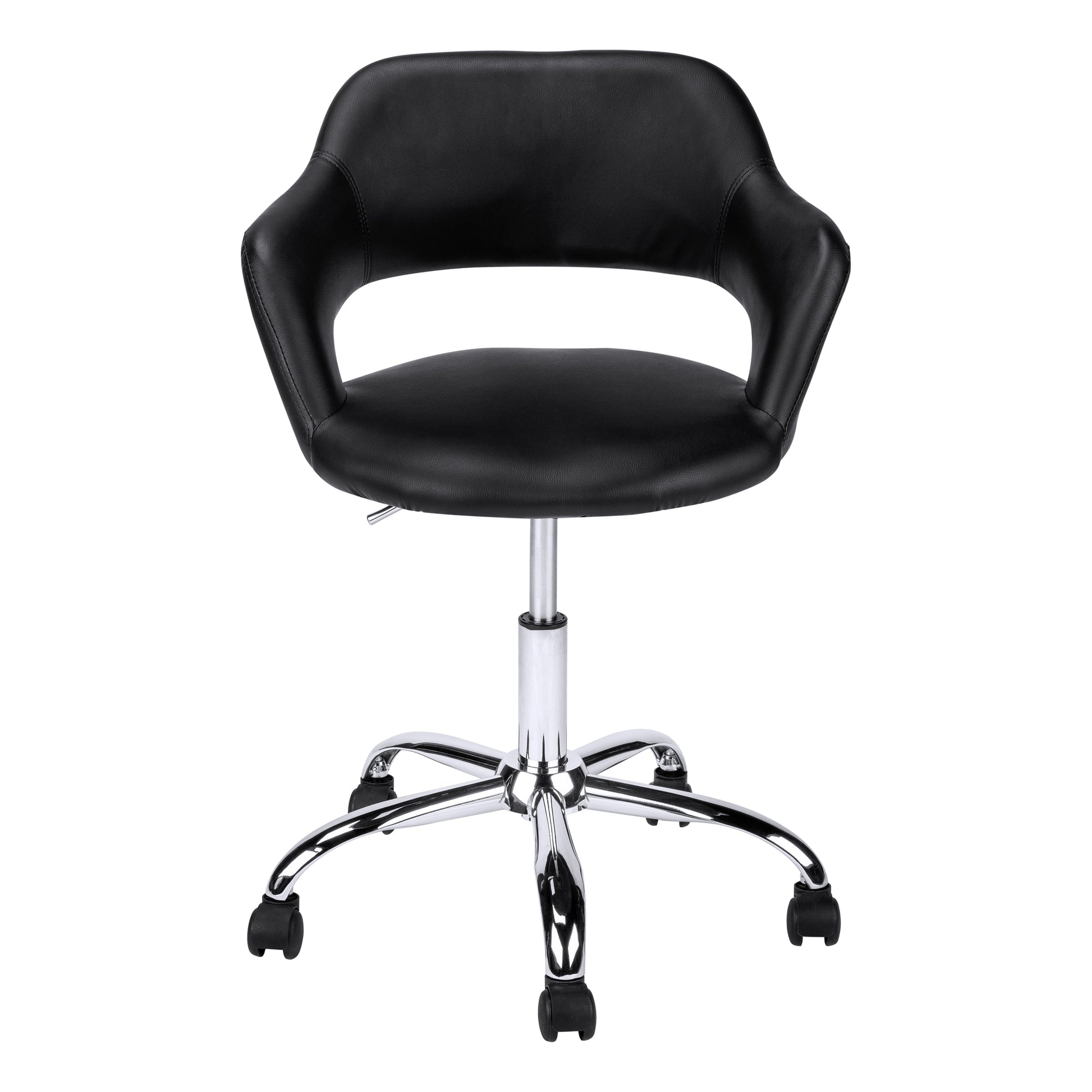 title:Office Chair, Adjustable Height, Swivel, Ergonomic, Armrests, Computer Desk, Work, Black Leather Look, Chrome Metal, Contemporary, Modern;color:Black