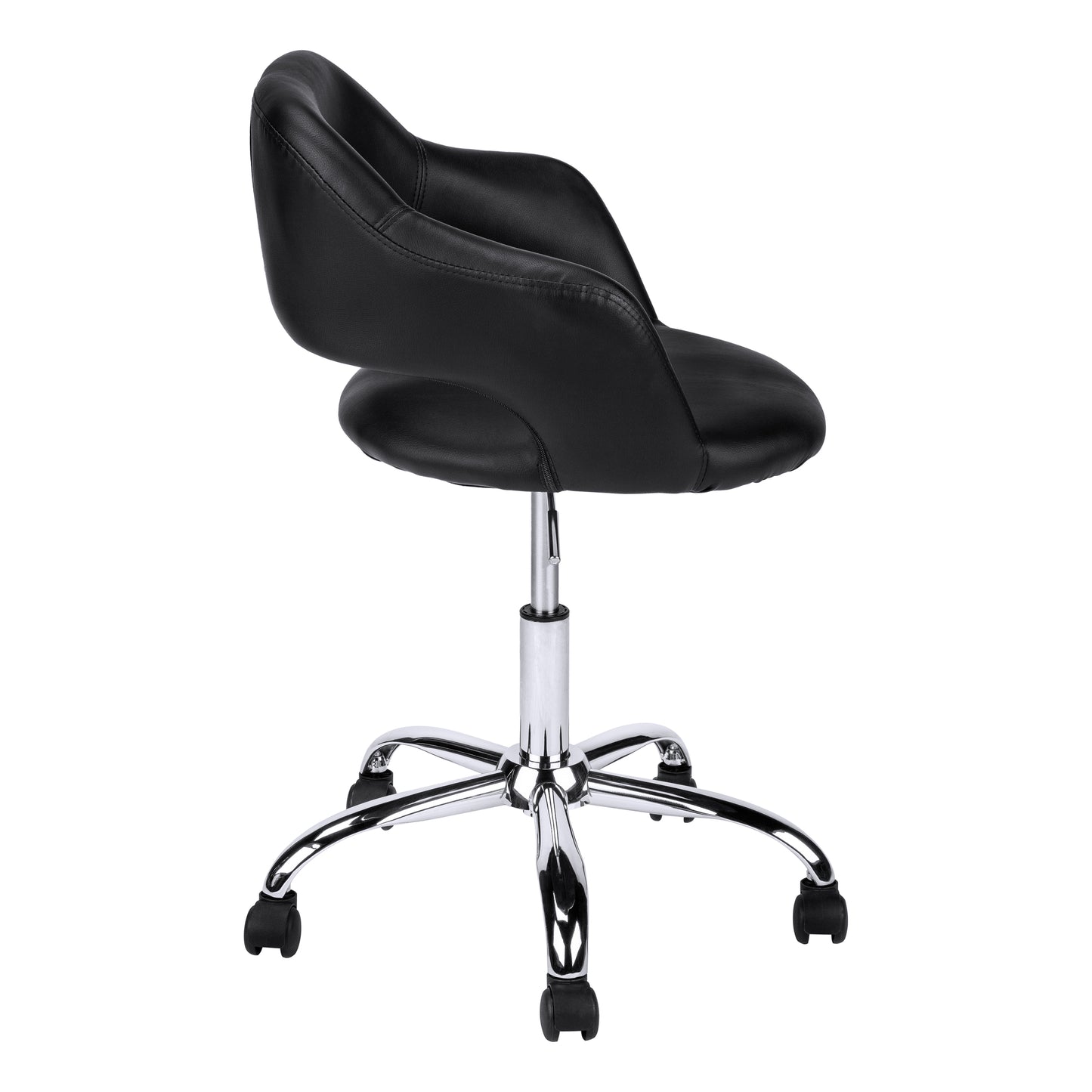 title:Office Chair, Adjustable Height, Swivel, Ergonomic, Armrests, Computer Desk, Work, Black Leather Look, Chrome Metal, Contemporary, Modern;color:Black