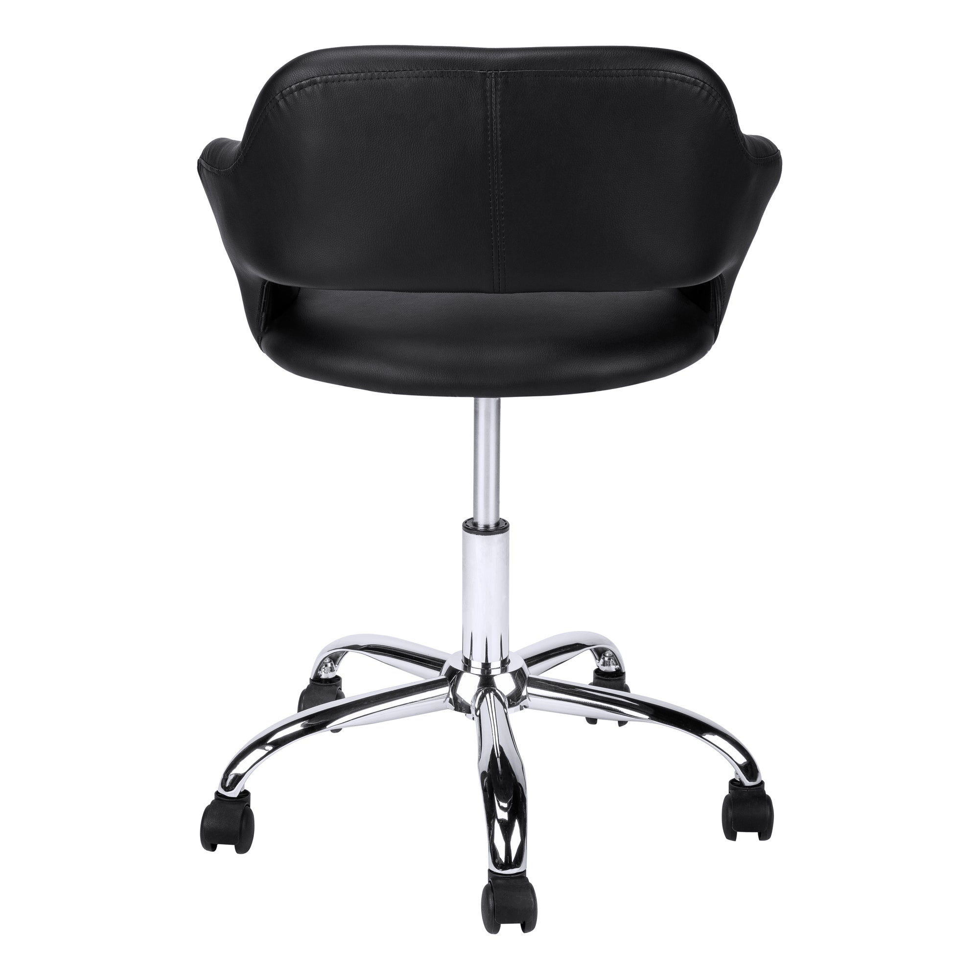 title:Office Chair, Adjustable Height, Swivel, Ergonomic, Armrests, Computer Desk, Work, Black Leather Look, Chrome Metal, Contemporary, Modern;color:Black