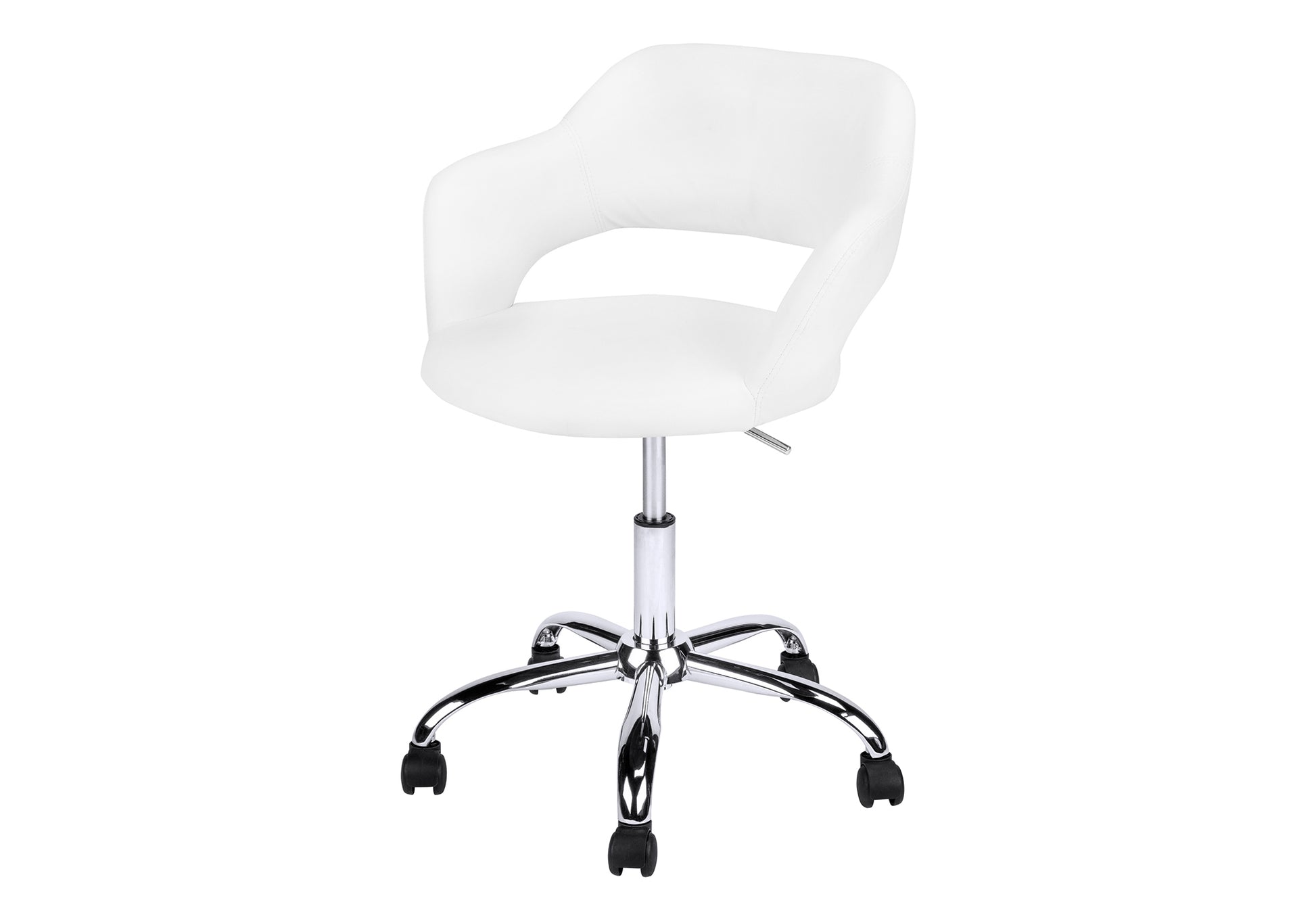 title:Office Chair, Adjustable Height, Swivel, Ergonomic, Armrests, Computer Desk, Work, White Leather Look, Chrome Metal, Contemporary, Modern;color:White