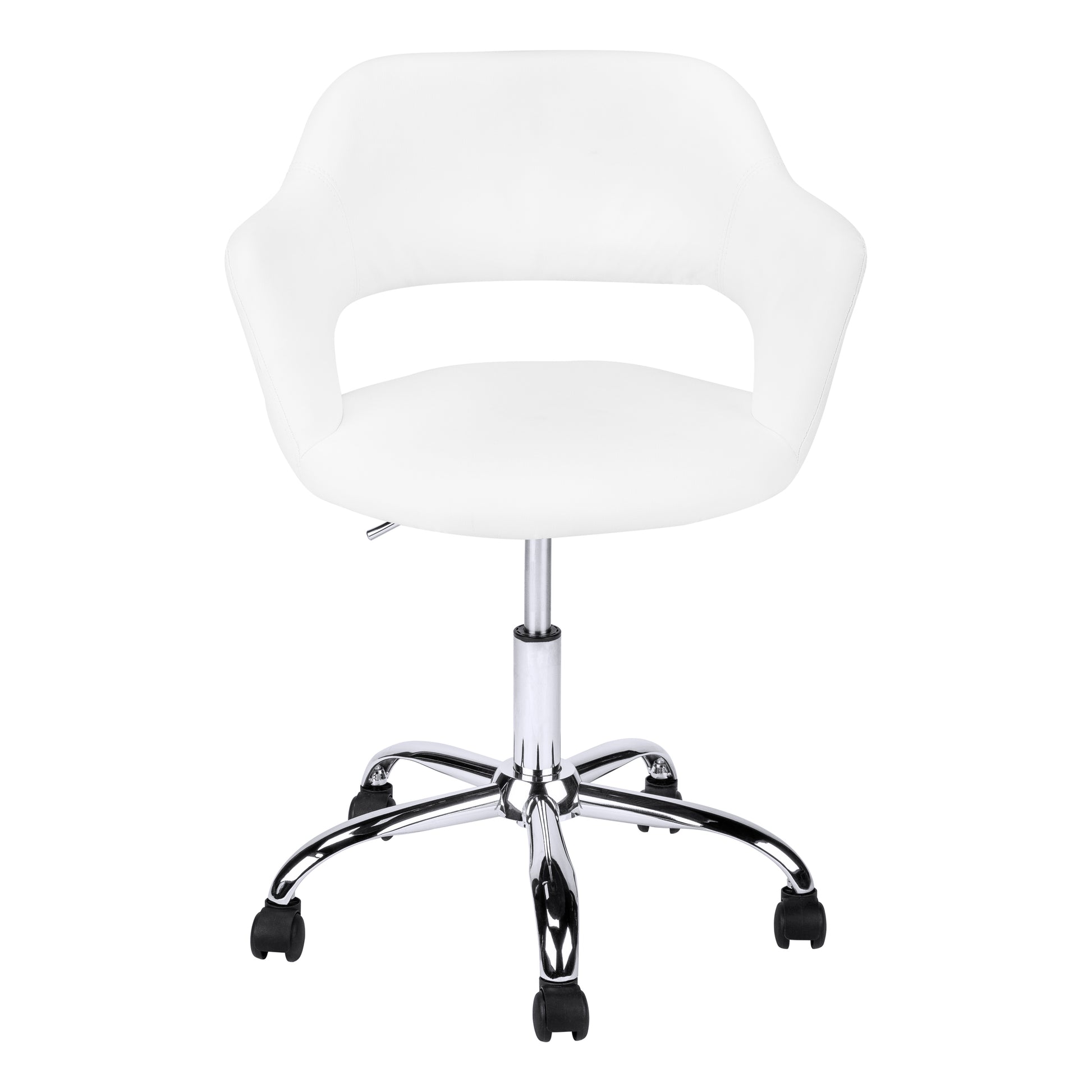 title:Office Chair, Adjustable Height, Swivel, Ergonomic, Armrests, Computer Desk, Work, White Leather Look, Chrome Metal, Contemporary, Modern;color:White