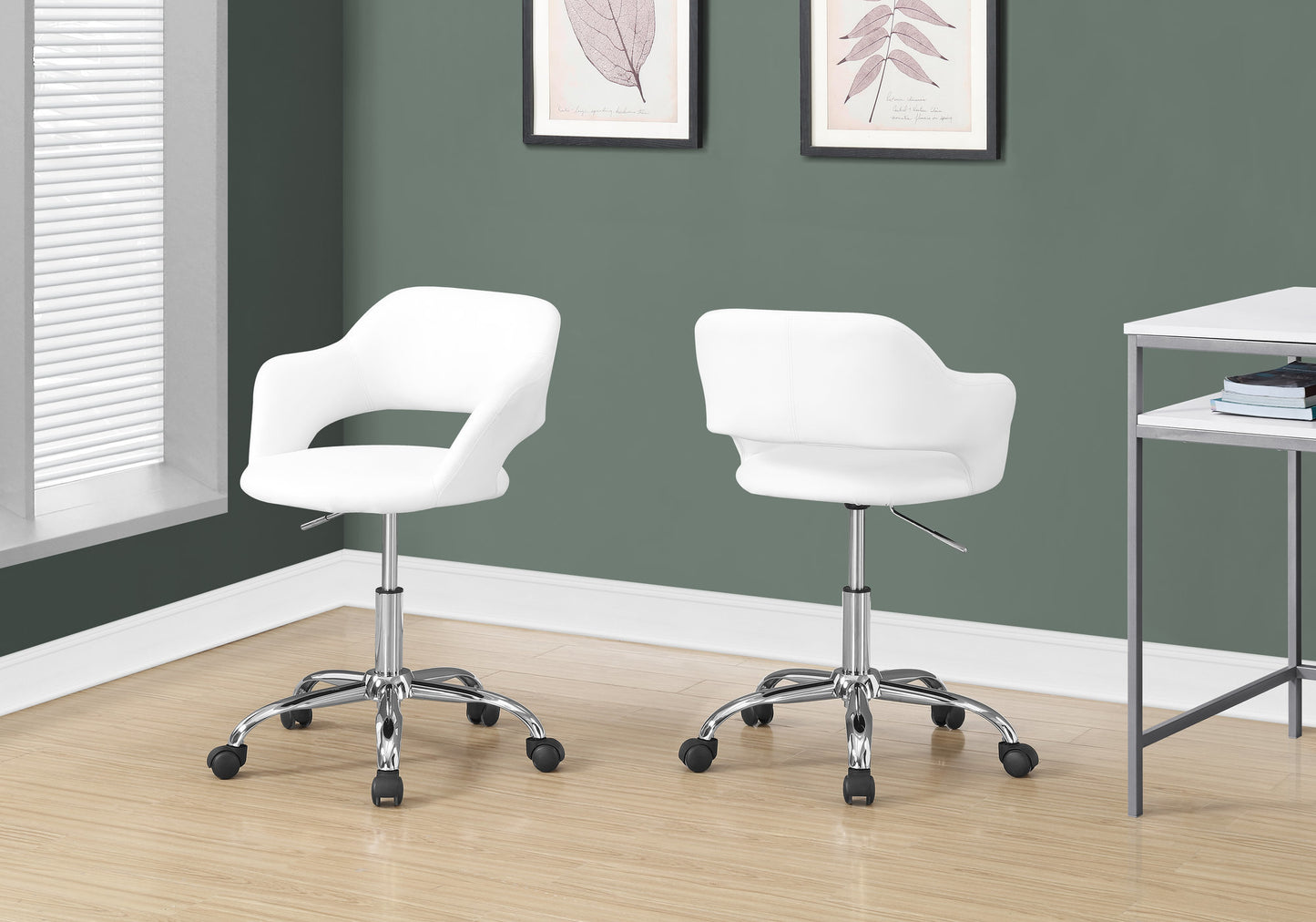 title:Office Chair, Adjustable Height, Swivel, Ergonomic, Armrests, Computer Desk, Work, White Leather Look, Chrome Metal, Contemporary, Modern;color:White