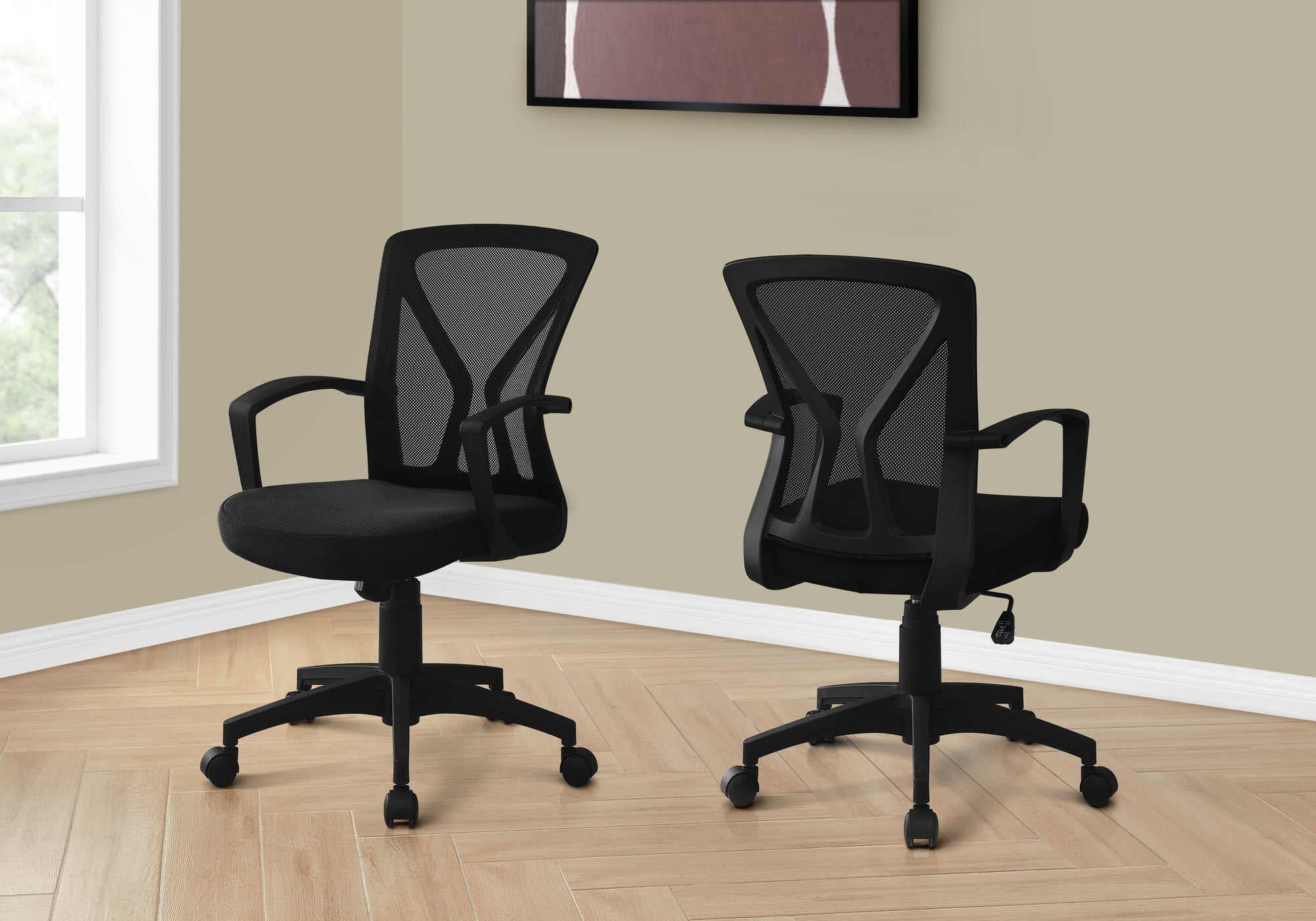 title:Office Chair, Adjustable Height, Swivel, Ergonomic, Armrests, Computer Desk, Work, Black Mesh, Black Metal, Contemporary, Modern;color:Black