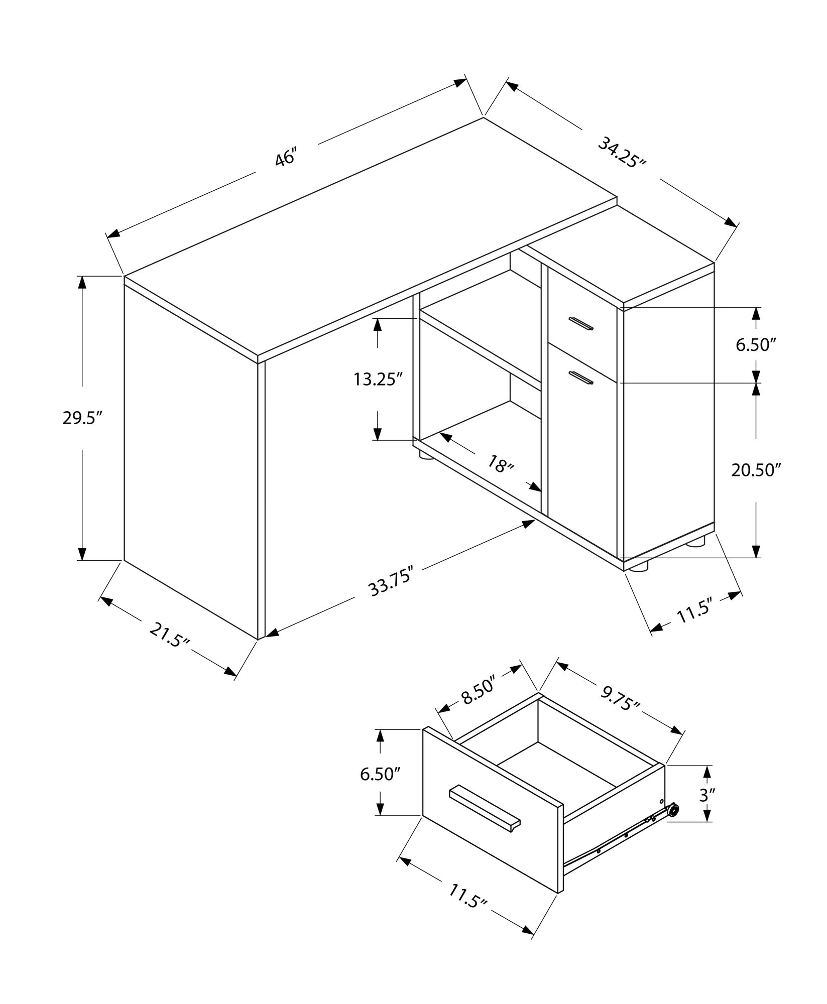 title:Computer Desk, Home Office, Corner, Storage Drawers, 46"l, L Shape, Work, Laptop, Brown Laminate, Contemporary, Modern;color:Oak