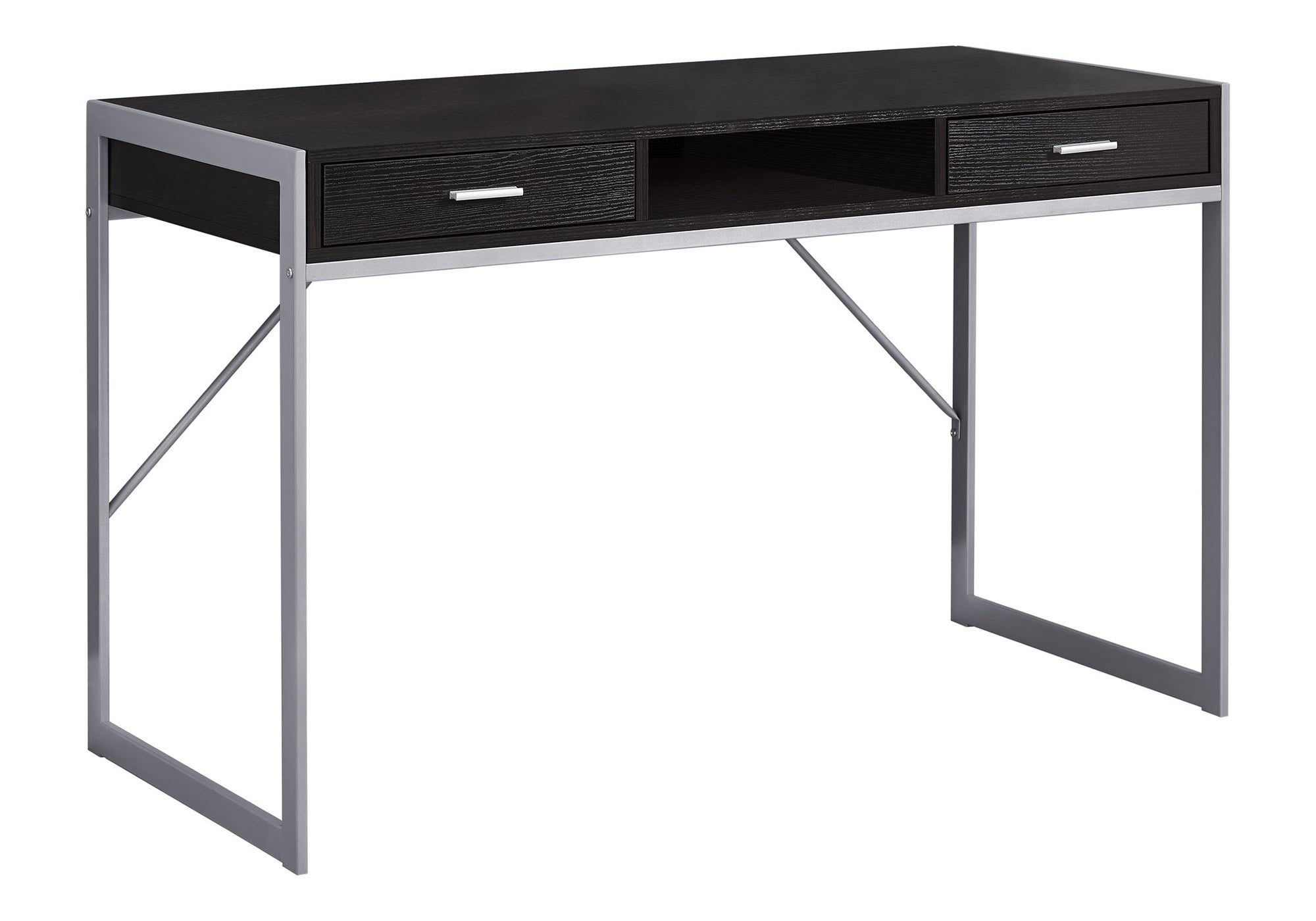 title:Computer Desk, Home Office, Laptop, Storage Drawers, 48"l, Work, Brown Laminate, Grey Metal, Contemporary, Modern;color:Espresso