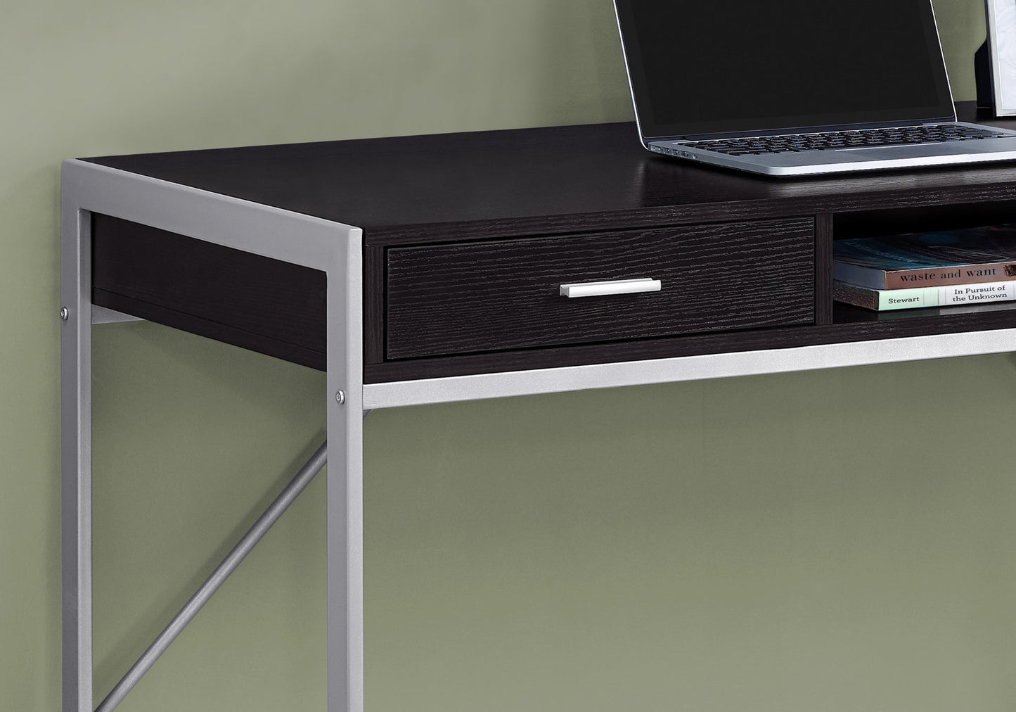 title:Computer Desk, Home Office, Laptop, Storage Drawers, 48"l, Work, Brown Laminate, Grey Metal, Contemporary, Modern;color:Espresso