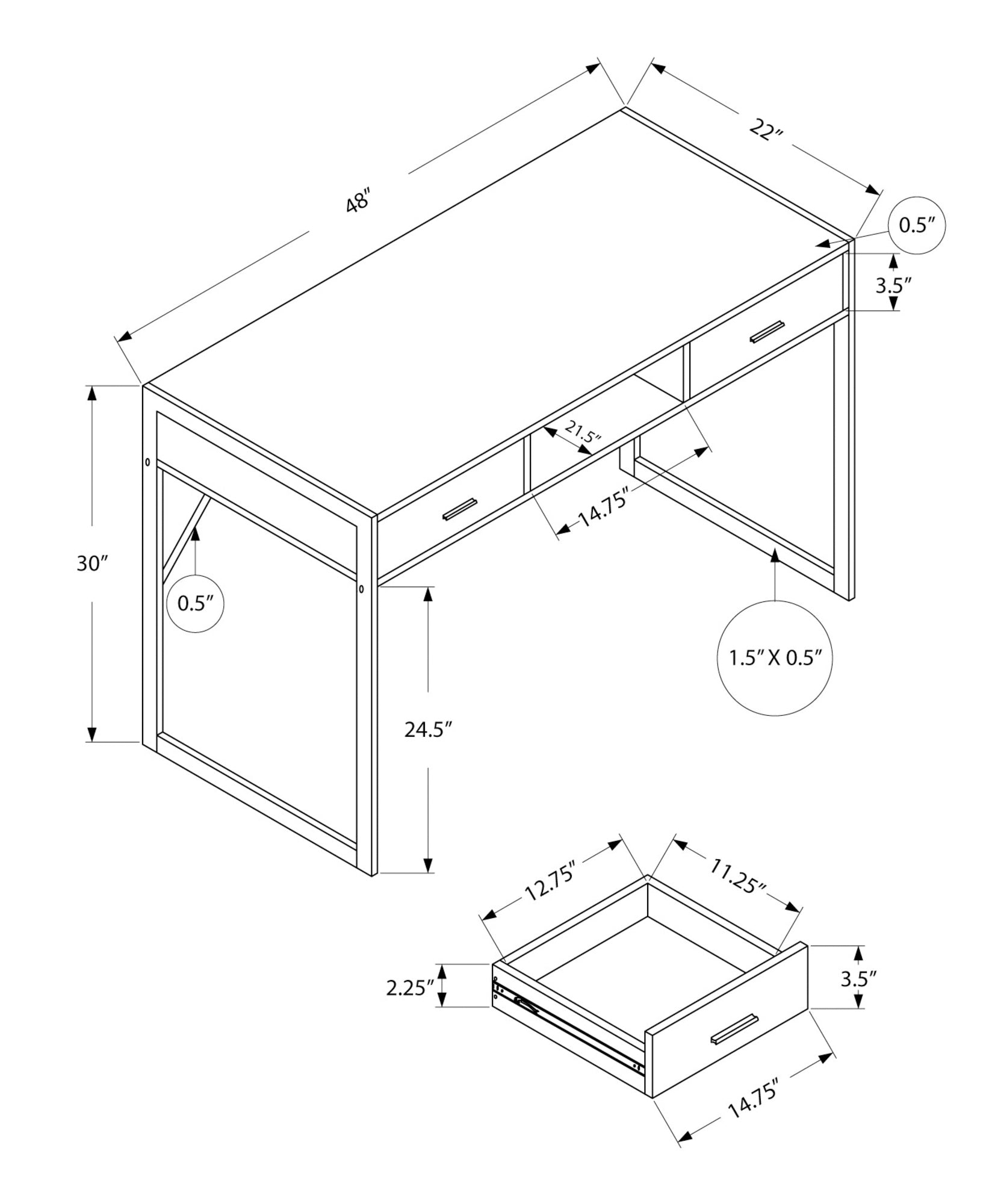 title:Computer Desk, Home Office, Laptop, Storage Drawers, 48"l, Work, Brown Laminate, Grey Metal, Contemporary, Modern;color:Espresso