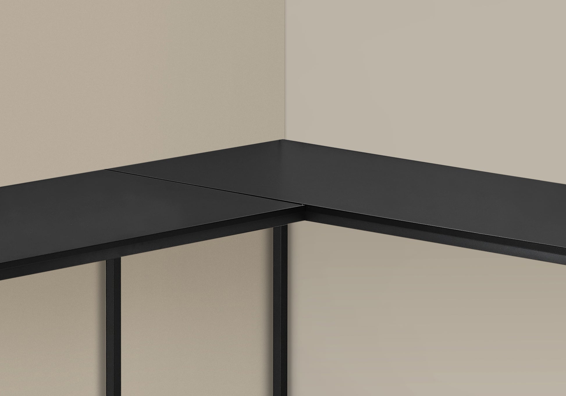 title:Computer Desk, Home Office, Corner, 58"l, L Shape, Work, Laptop, Black Laminate, Black Metal, Contemporary, Modern;color:Black