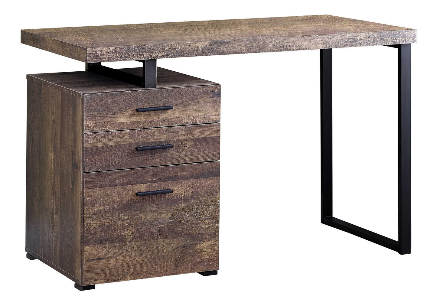 title:Computer Desk, Home Office, Laptop, Left, Right Set-up, Storage Drawers, 48"l, Work, Brown Laminate, Black Metal, Contemporary, Modern;color:Brown