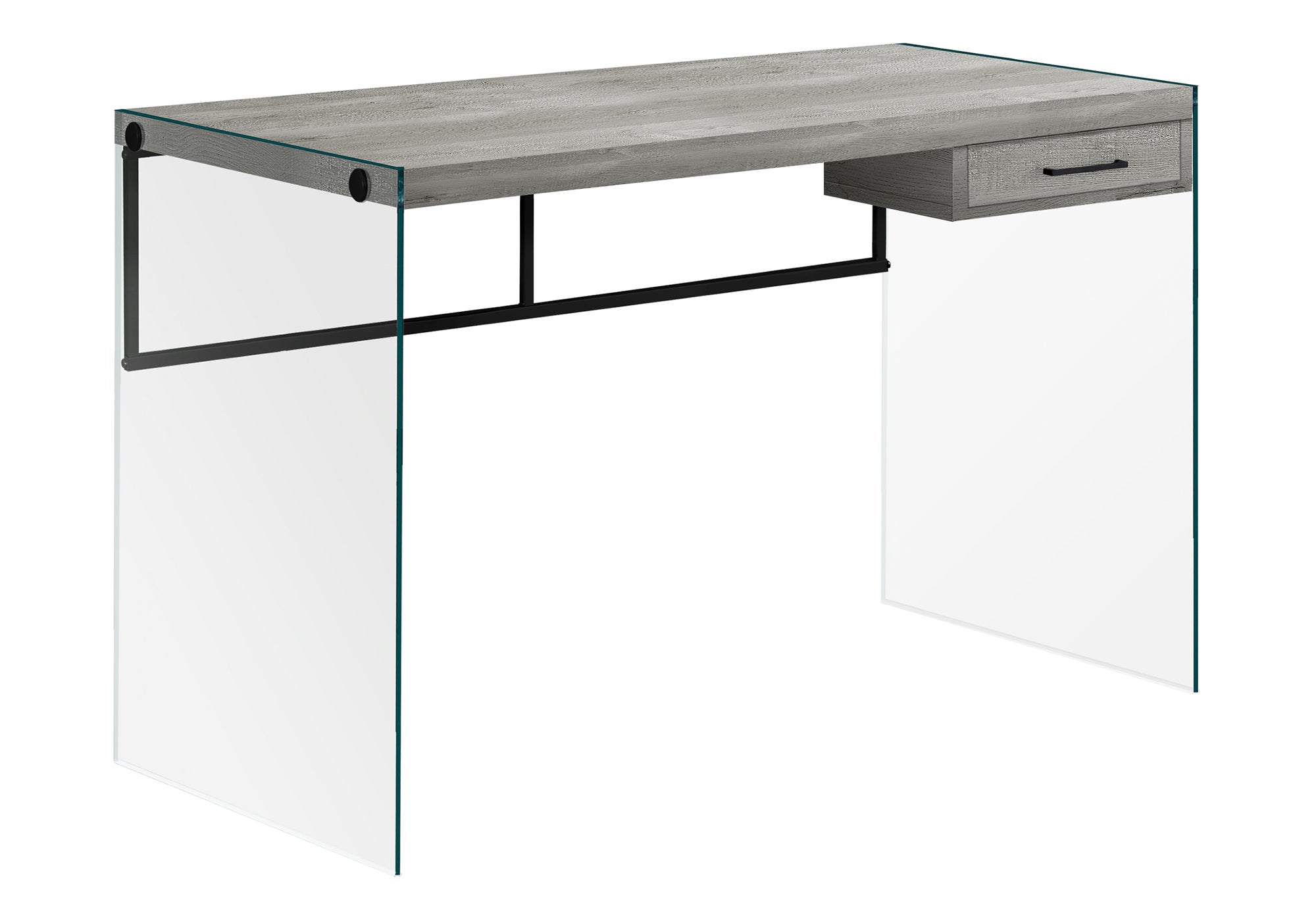 title:Computer Desk, Home Office, Laptop, Storage Drawers, 48"l, Work, Grey Laminate, Clear Tempered Glass, Contemporary, Modern;color:Grey