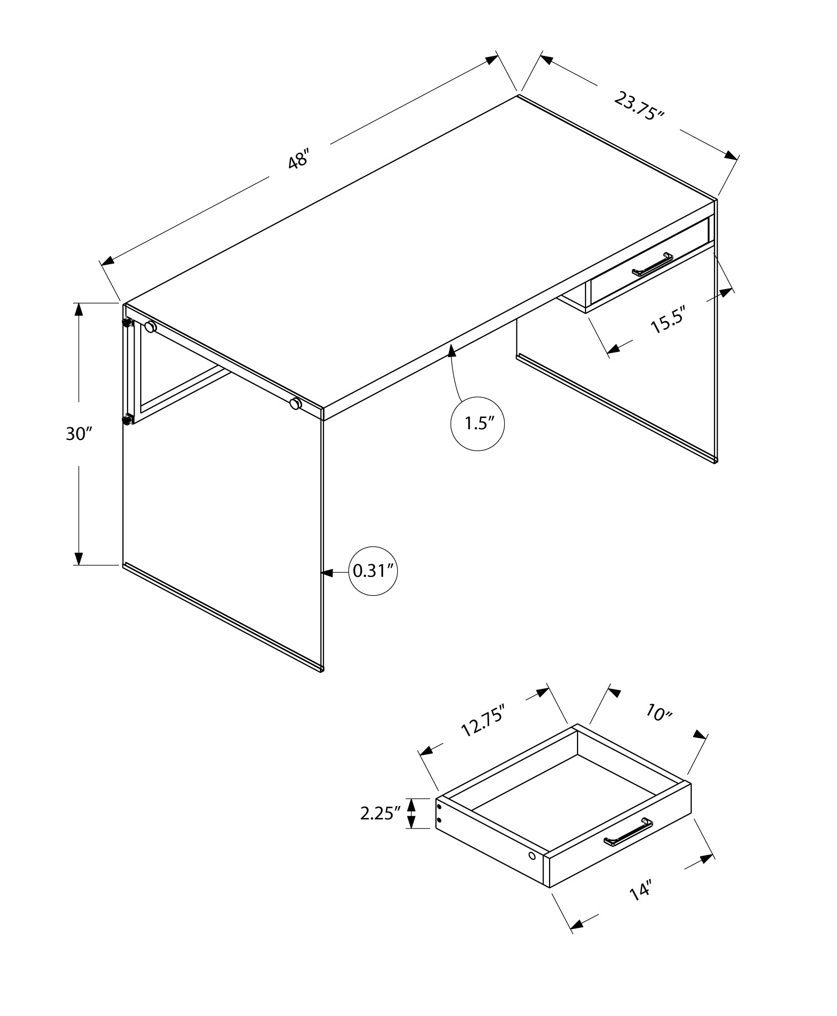 title:Computer Desk, Home Office, Laptop, Storage Drawers, 48"l, Work, Grey Laminate, Clear Tempered Glass, Contemporary, Modern;color:Grey