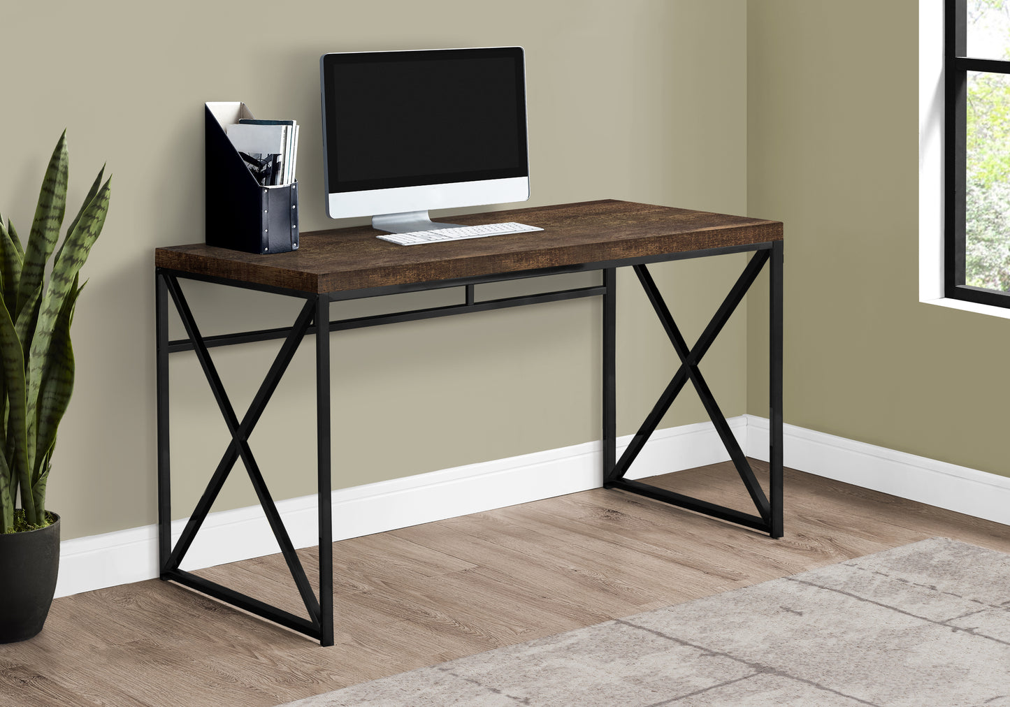 title:Computer Desk, Home Office, Laptop, Work, Brown Laminate, Black Metal, Contemporary, Modern;color:Brown