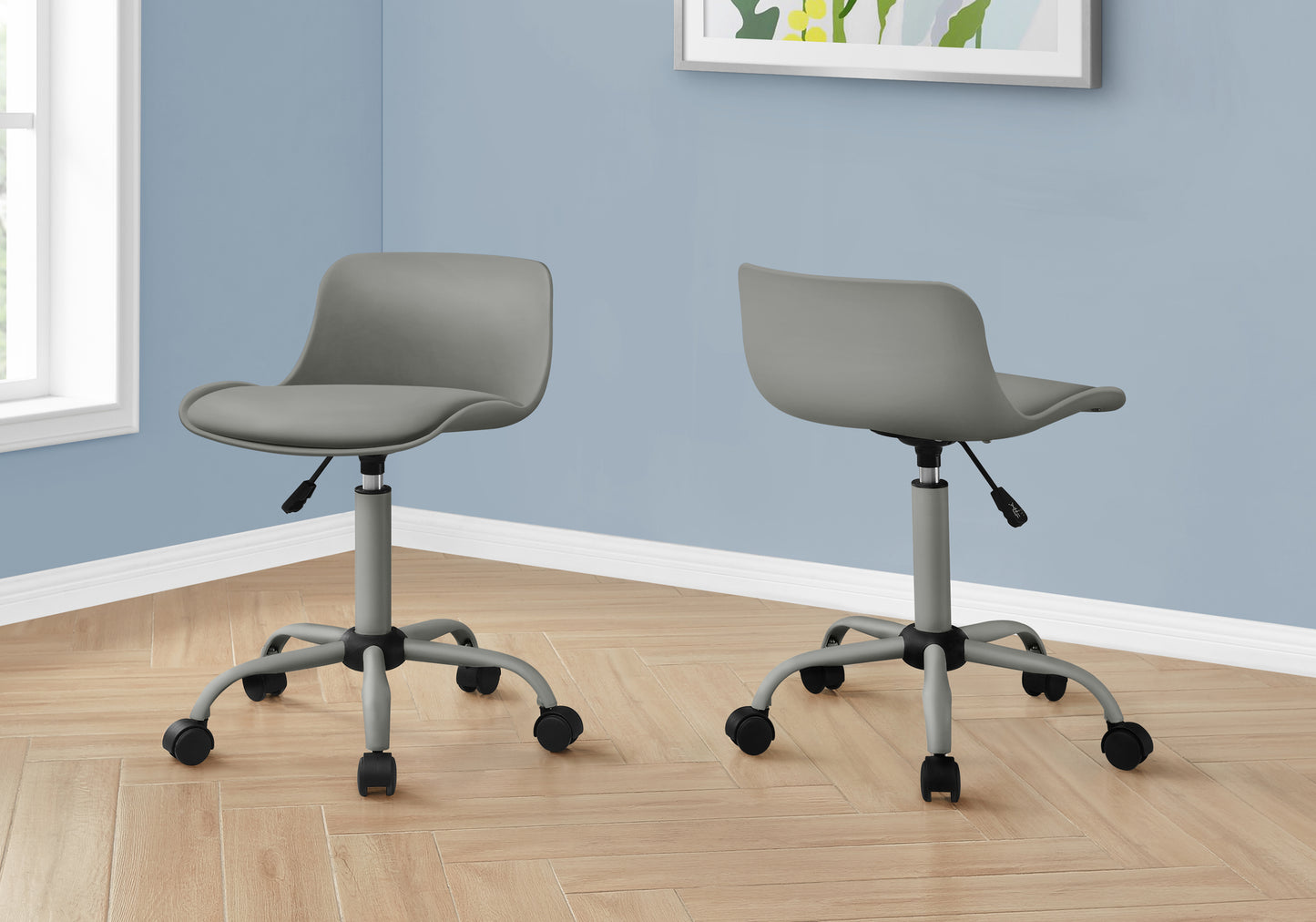 title:Office Chair, Adjustable Height, Swivel, Ergonomic, Computer Desk, Work, Juvenile, Grey Leather Look, Grey Metal, Contemporary, Modern;color:Grey