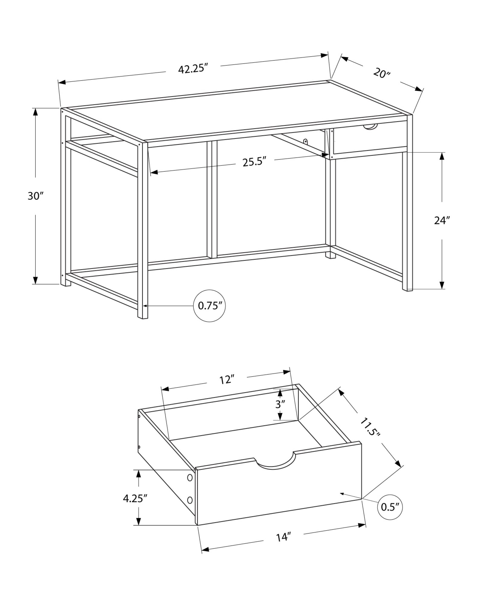 title:Computer Desk, Home Office, Laptop, Storage Drawer, 42"l, Work, White Laminate, White Metal, Contemporary, Modern;color:White