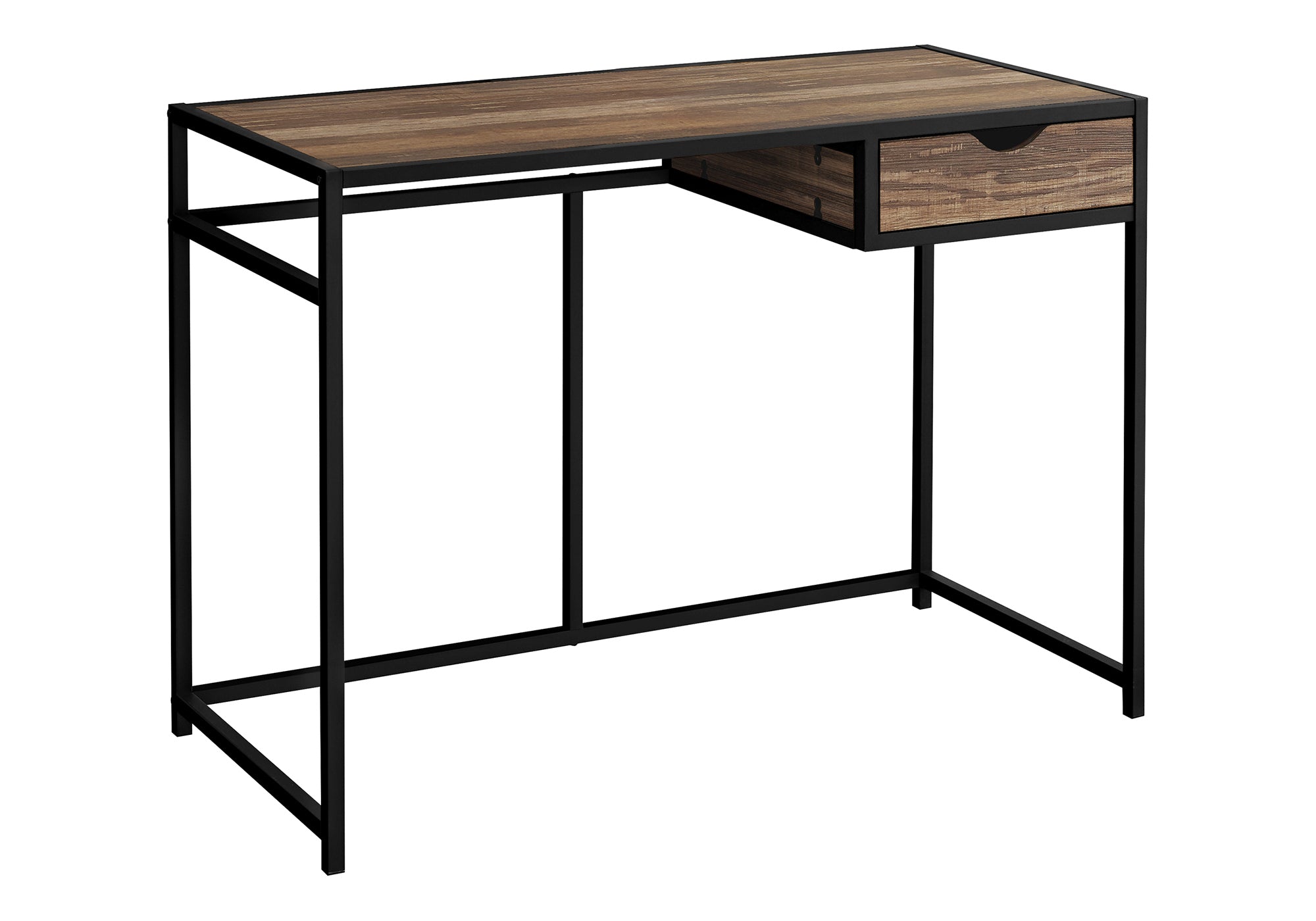 title:Computer Desk, Home Office, Laptop, Storage Drawer, 42"l, Work, Brown Laminate, Black Metal, Contemporary, Modern;color:Brown