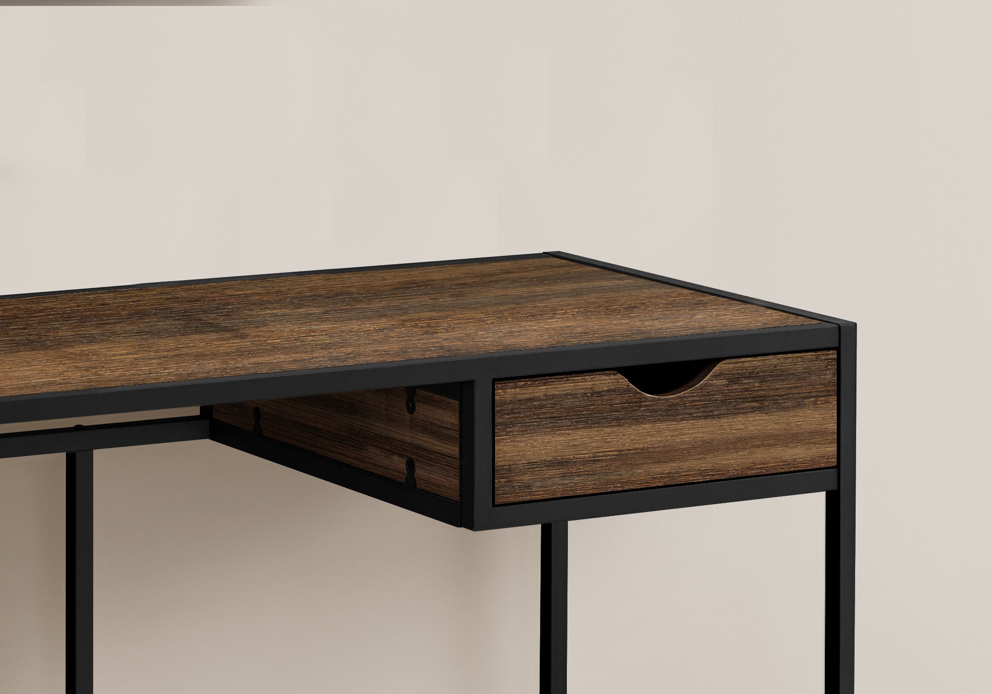 title:Computer Desk, Home Office, Laptop, Storage Drawer, 42"l, Work, Brown Laminate, Black Metal, Contemporary, Modern;color:Brown