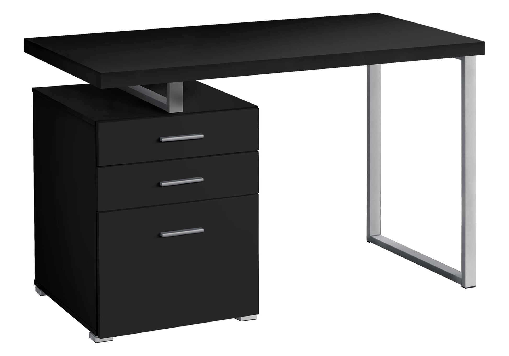 title:Computer Desk, Home Office, Laptop, Left, Right Set-up, Storage Drawers, 48"l, Work, Black Laminate, Grey Metal, Contemporary, Modern;color:Black