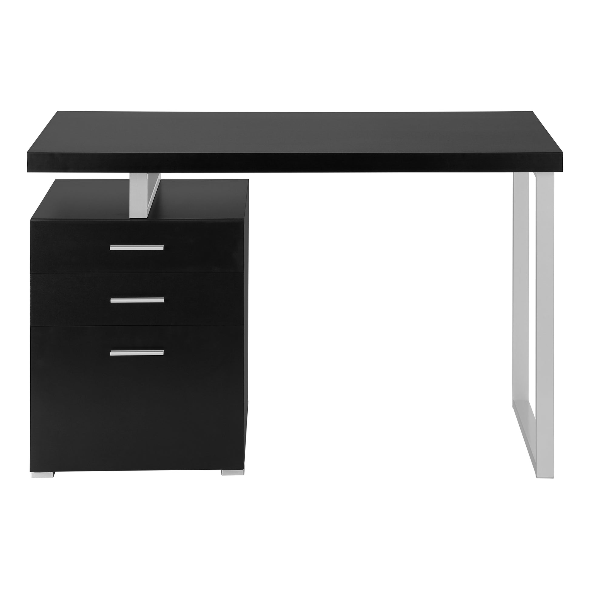 title:Computer Desk, Home Office, Laptop, Left, Right Set-up, Storage Drawers, 48"l, Work, Black Laminate, Grey Metal, Contemporary, Modern;color:Black