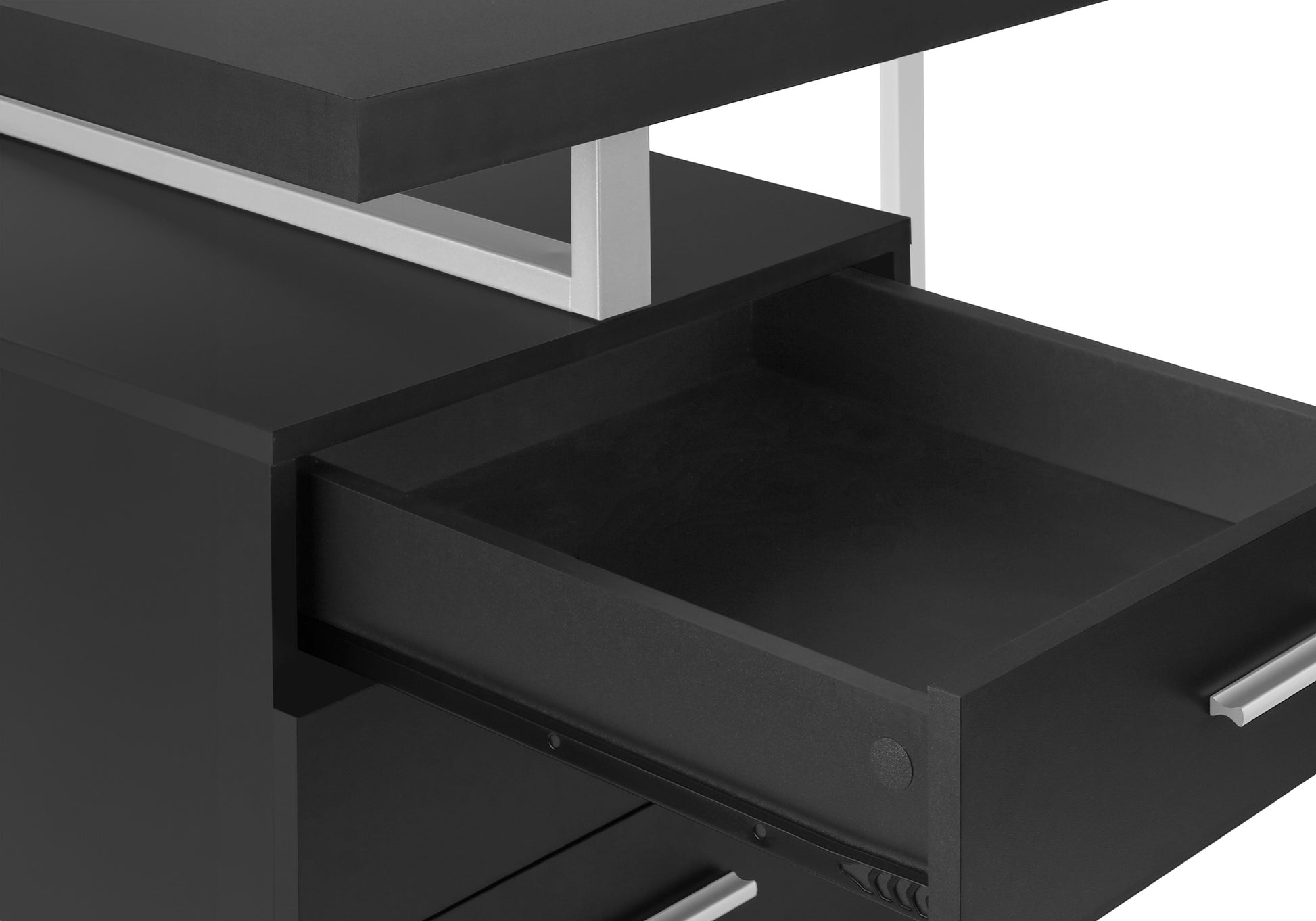 title:Computer Desk, Home Office, Laptop, Left, Right Set-up, Storage Drawers, 48"l, Work, Black Laminate, Grey Metal, Contemporary, Modern;color:Black