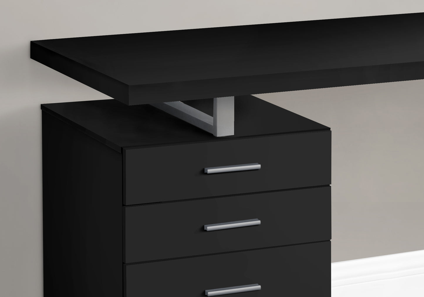 title:Computer Desk, Home Office, Laptop, Left, Right Set-up, Storage Drawers, 48"l, Work, Black Laminate, Grey Metal, Contemporary, Modern;color:Black