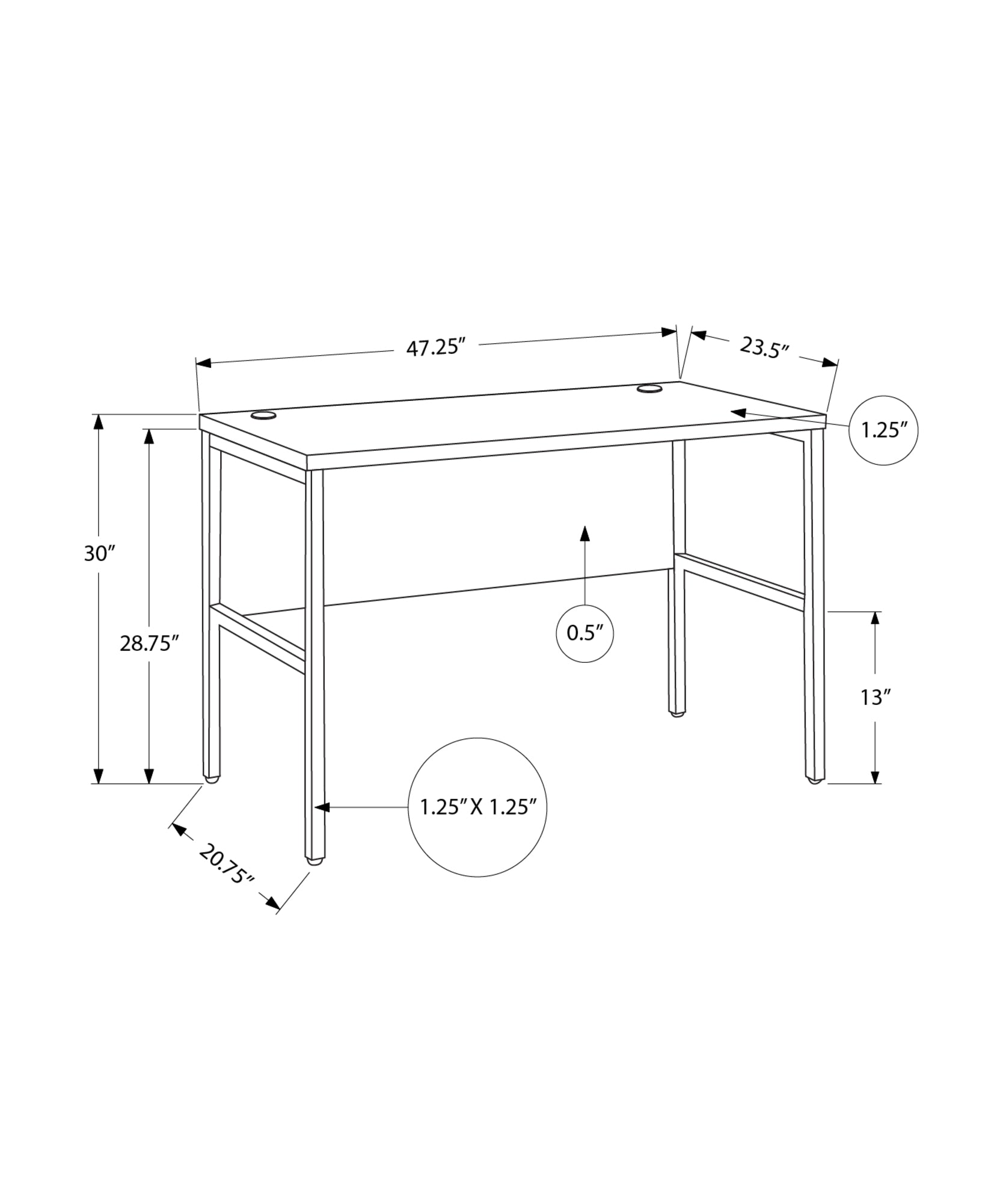 title:Computer Desk, 48"l, Work, Home Office, Commercial Grade, White Laminate, Silver Metal, Contemporary, Modern;color:White