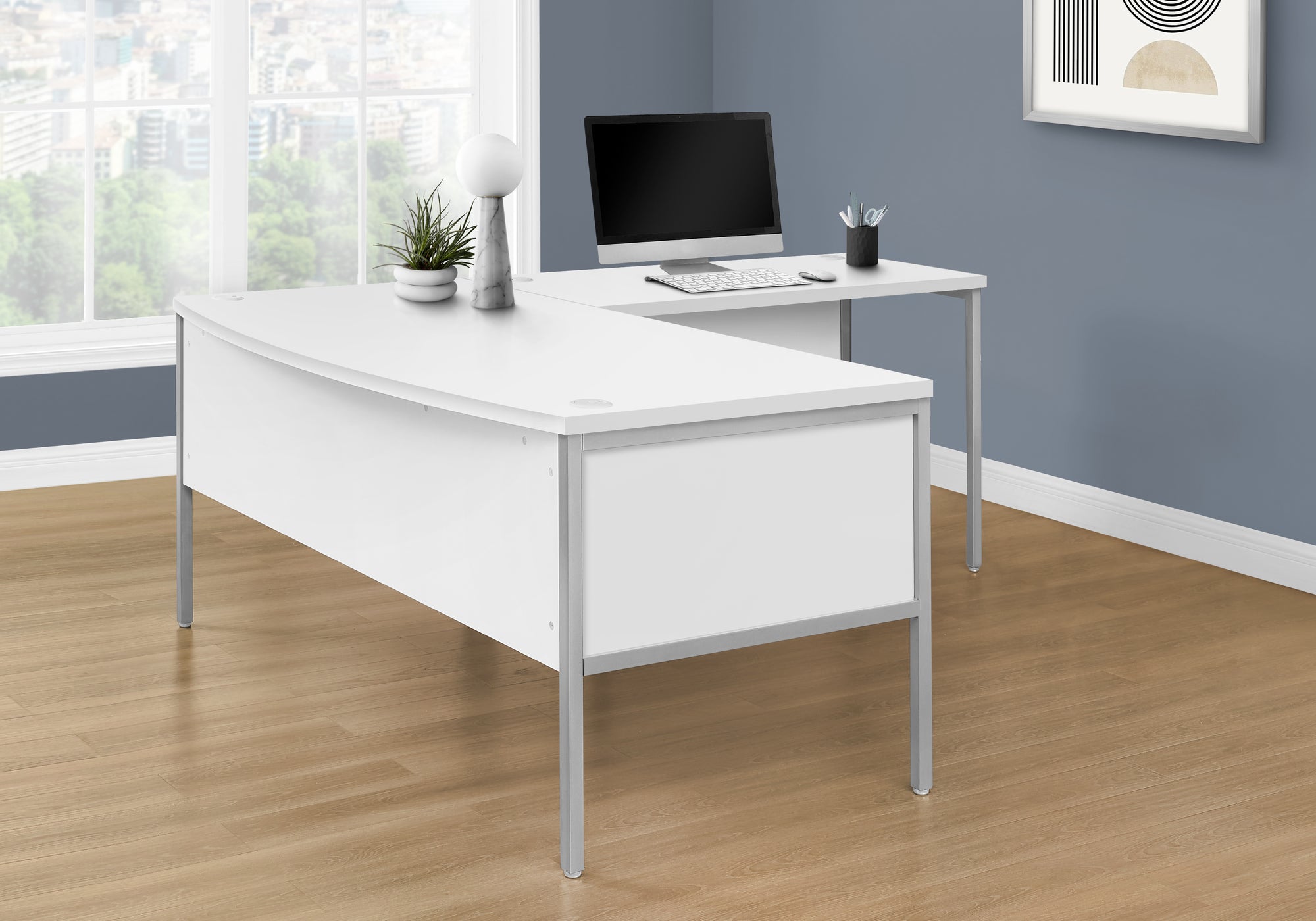 title:Computer Desk, 48"l, Work, Home Office, Commercial Grade, White Laminate, Silver Metal, Contemporary, Modern;color:White