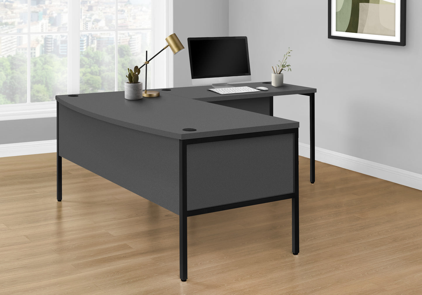 title:Computer Desk, 48"l, Work, Home Office, Commercial Grade, Grey Laminate, Black Metal, Contemporary, Modern;color:Grey