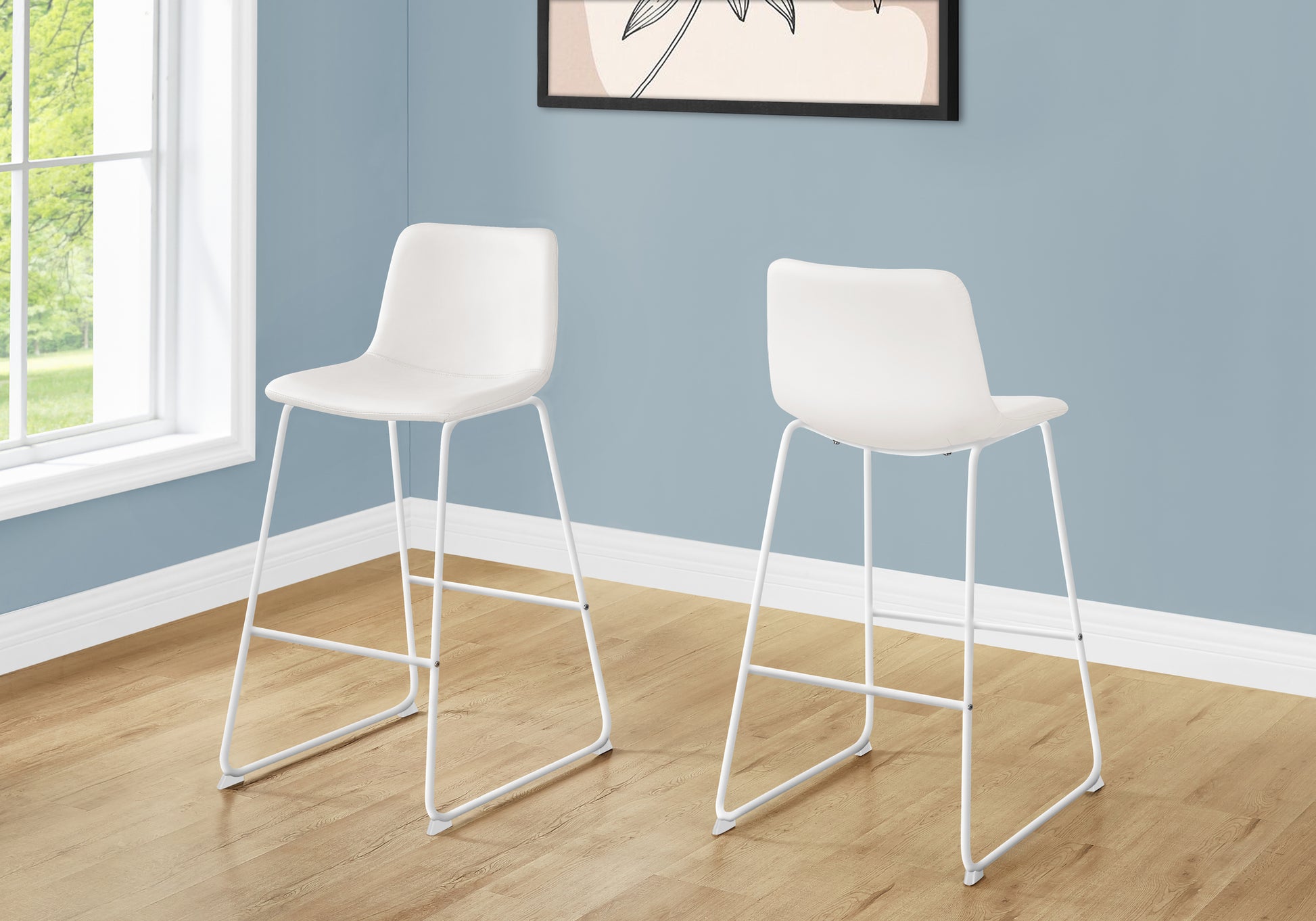 title:Office Chair, Bar Height, Standing, Computer Desk, Work, White Leather Look, White Metal, Contemporary, Modern;color:White