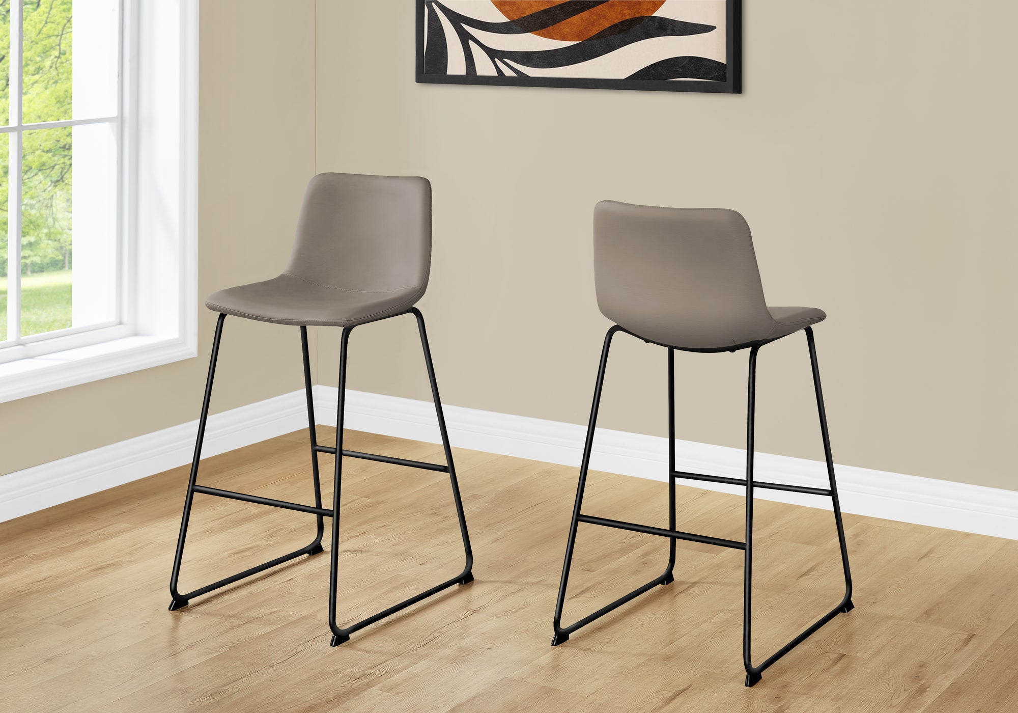 title:Office Chair, Bar Height, Standing, Computer Desk, Work, Brown Leather Look, Black Metal, Contemporary, Modern;color:Taupe