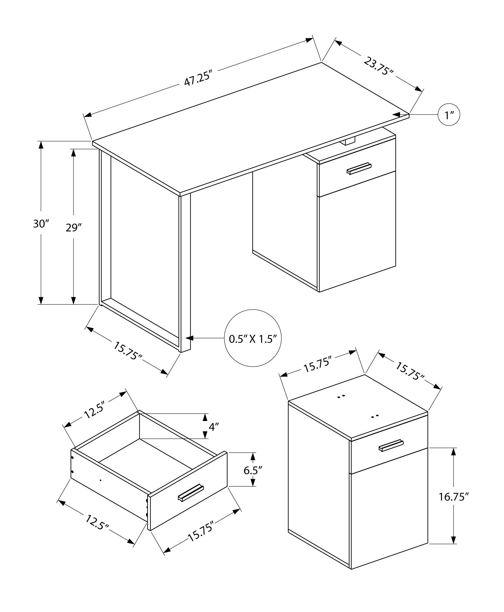 title:Computer Desk, Home Office, Laptop, Left, Right Set-up, Storage Drawers, 48"l, Work, White Marble Look Laminate, Black Metal, Contemporary, Modern;color:White